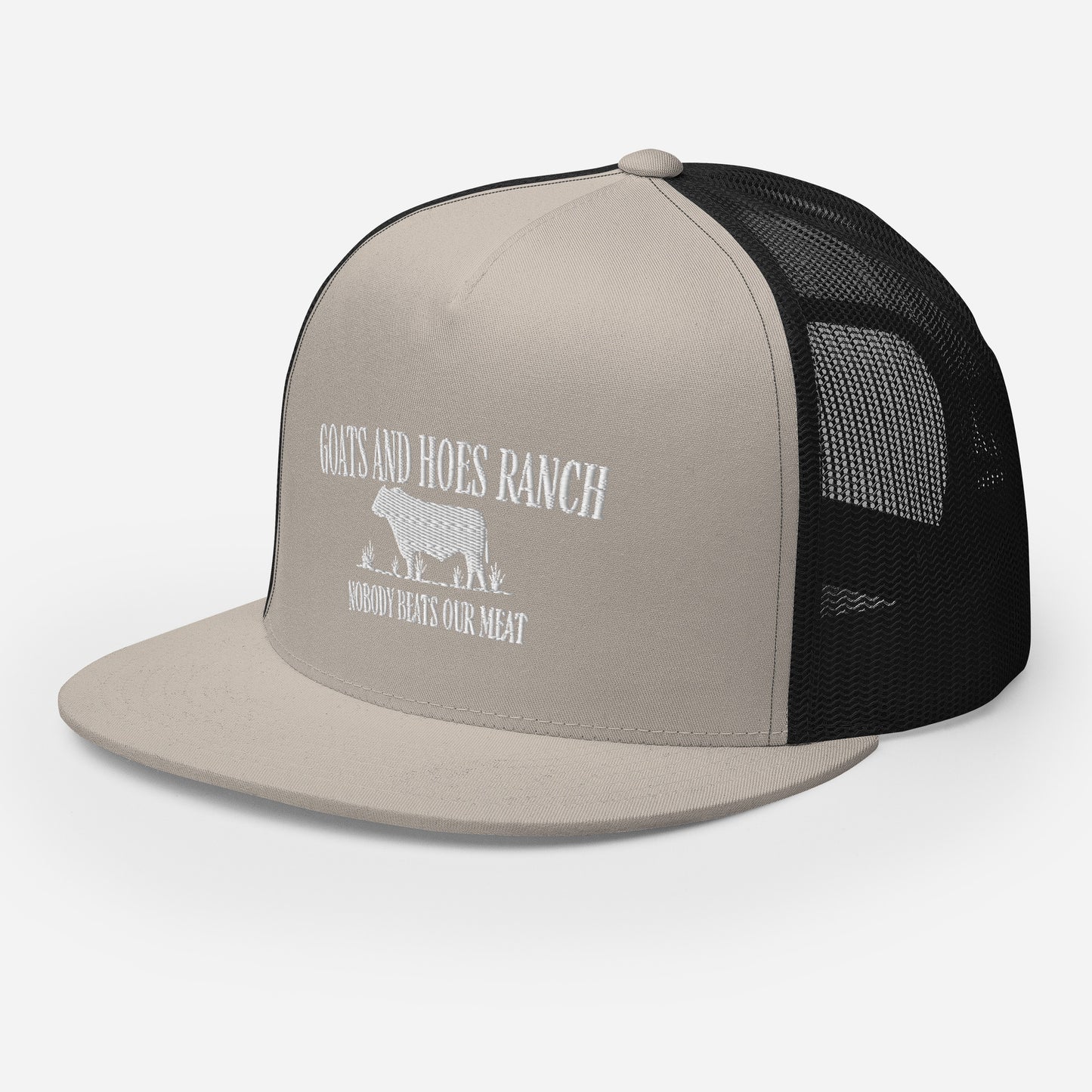 Funny Farming Goats & Hoes Ranch Trucker Cap "Nobody Beats our Meat"