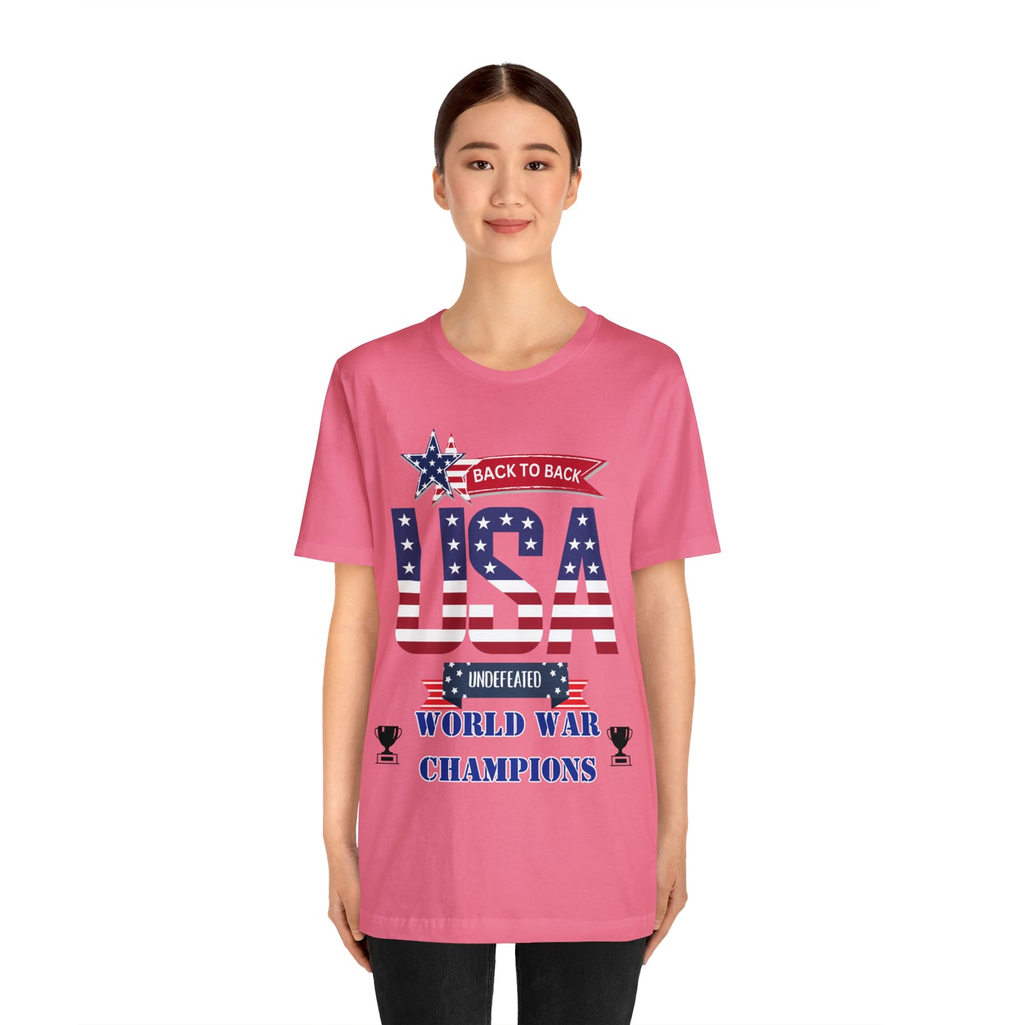 Back to Back World War Champions USA One Sided Unisex Jersey Short Sleeve Tee (Printed on front)