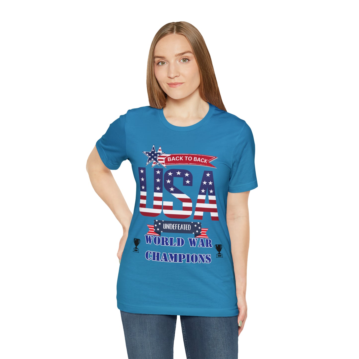 Back to Back World War Champions USA One Sided Unisex Jersey Short Sleeve Tee (Printed on front)