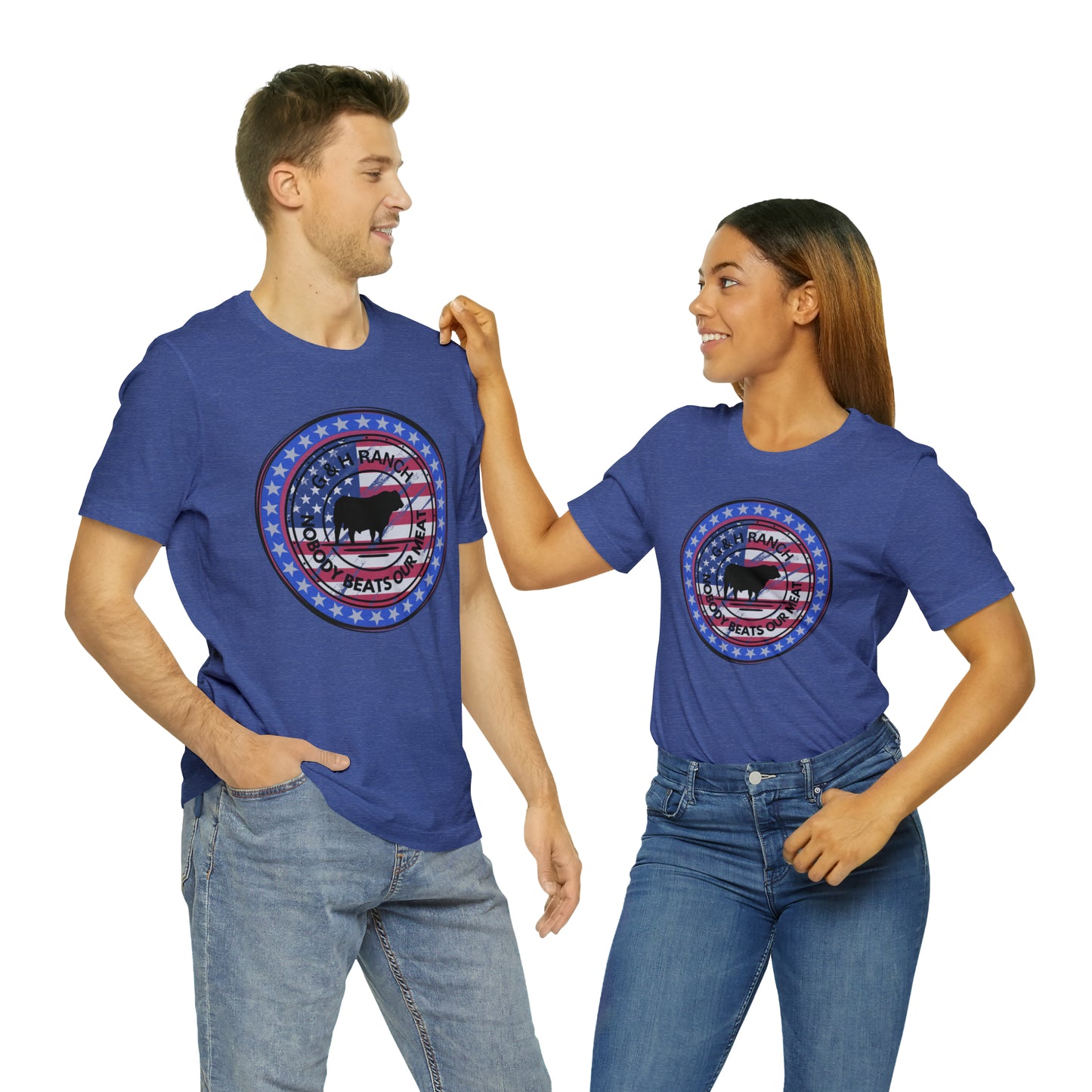 G & H Ranch Nobody Beats Our Meat Patriotic One Sided Unisex Jersey Short Sleeve Tee (Printed on Front)