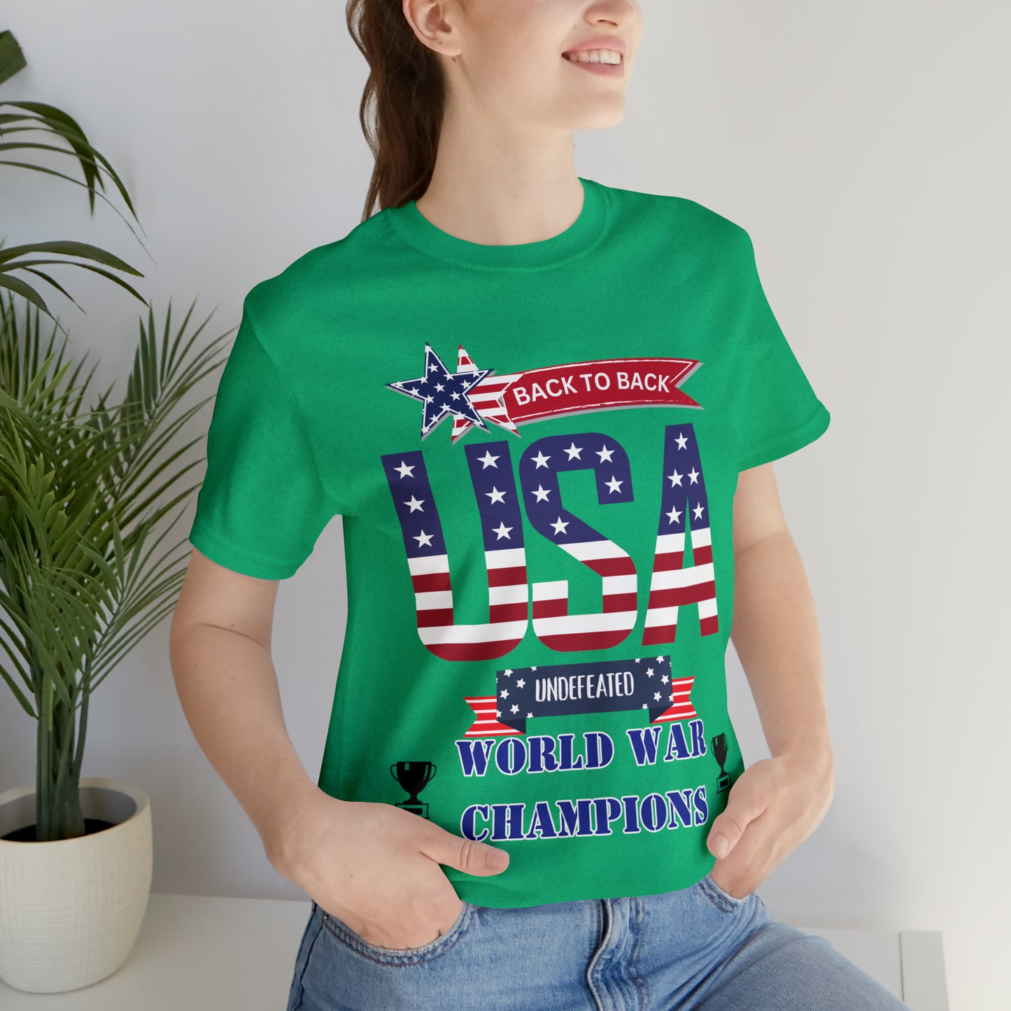 Back to Back World War Champions USA One Sided Unisex Jersey Short Sleeve Tee (Printed on front)