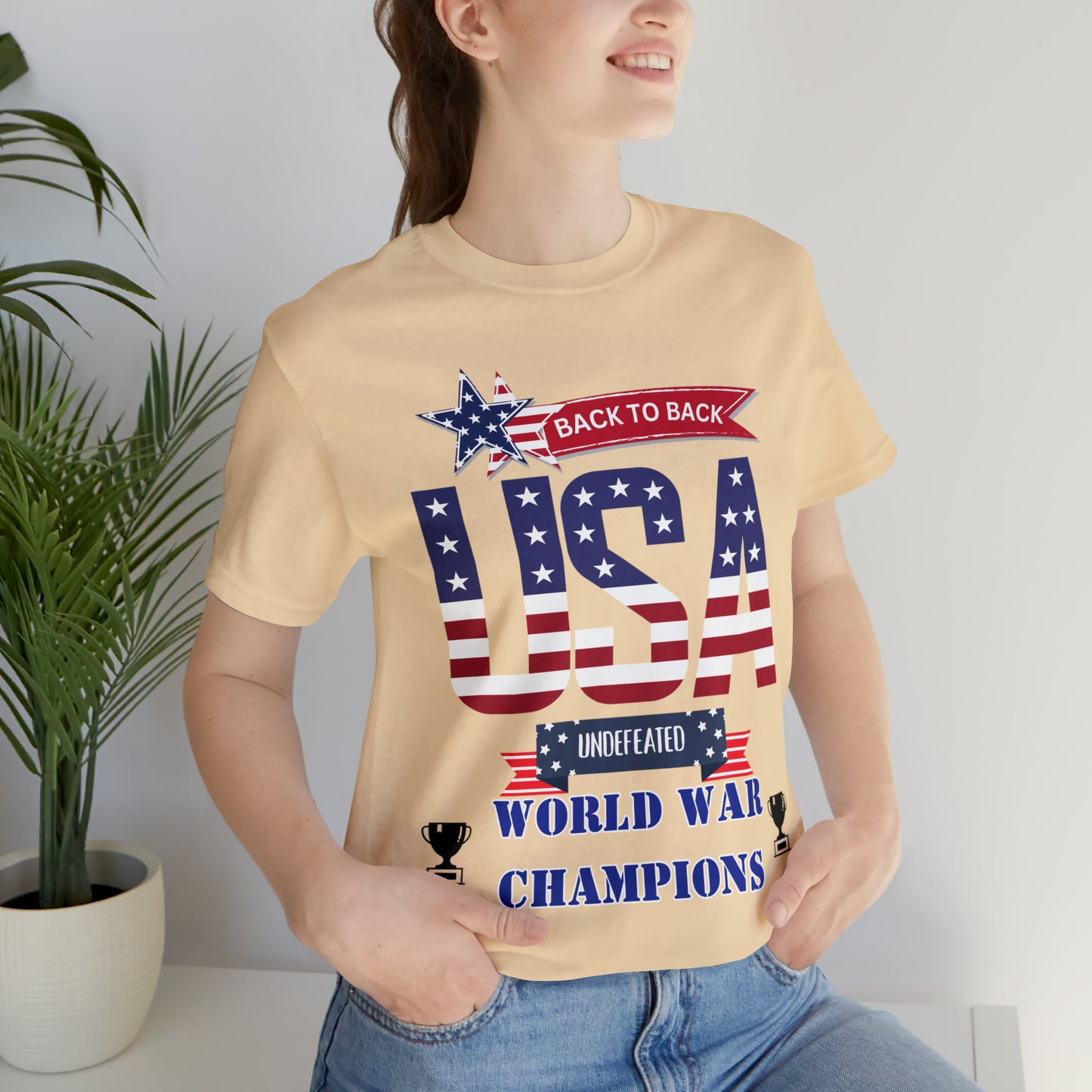 Back to Back World War Champions USA One Sided Unisex Jersey Short Sleeve Tee (Printed on front)