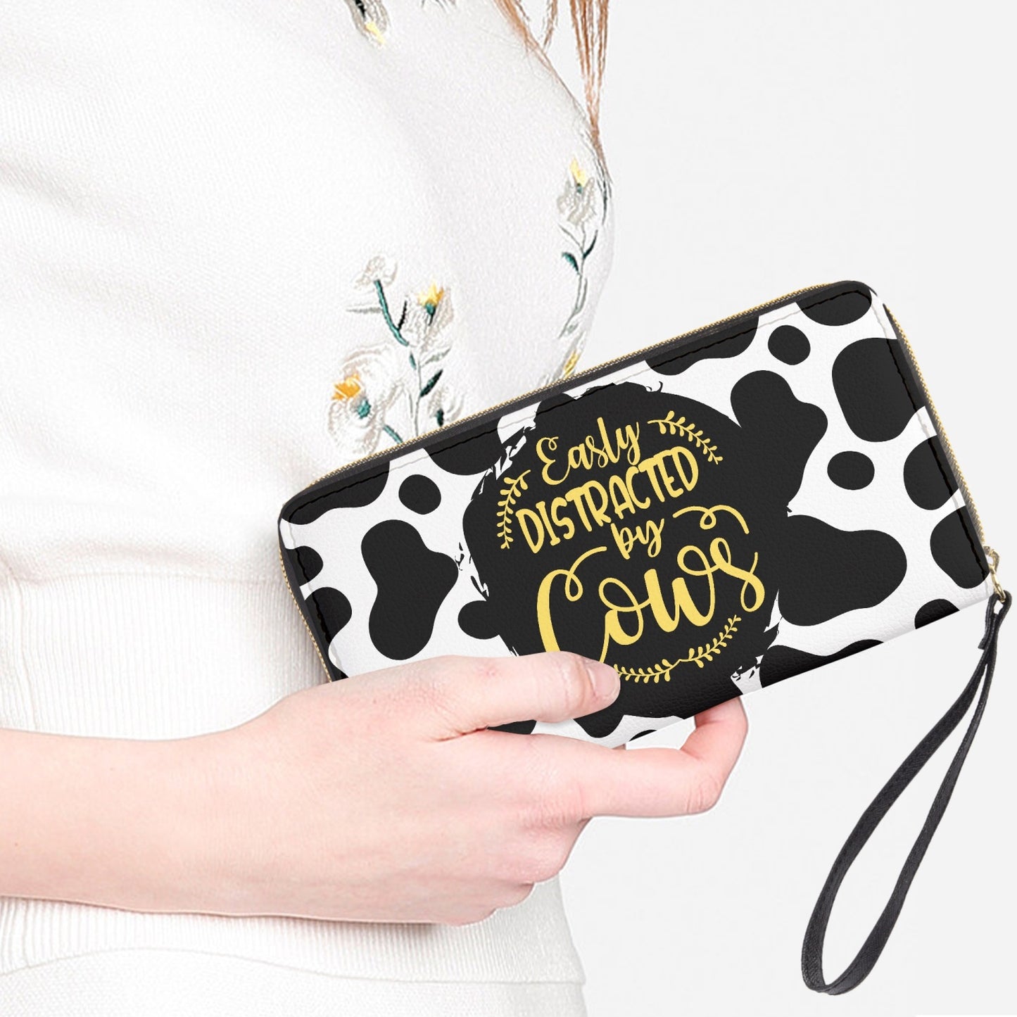 Easily Distracted by Cows Leather Wristlet Clutch Wallet