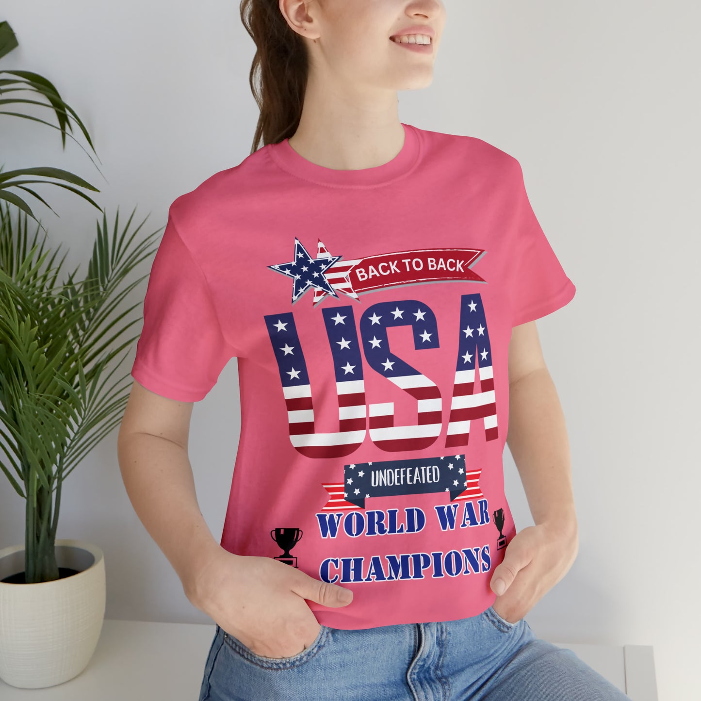 Back to Back World War Champions USA One Sided Unisex Jersey Short Sleeve Tee (Printed on front)