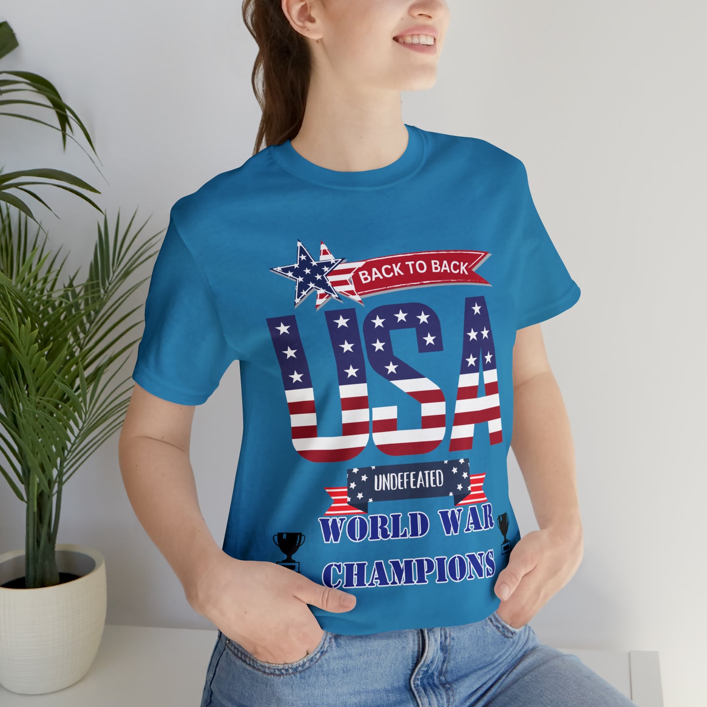 Back to Back World War Champions USA One Sided Unisex Jersey Short Sleeve Tee (Printed on front)