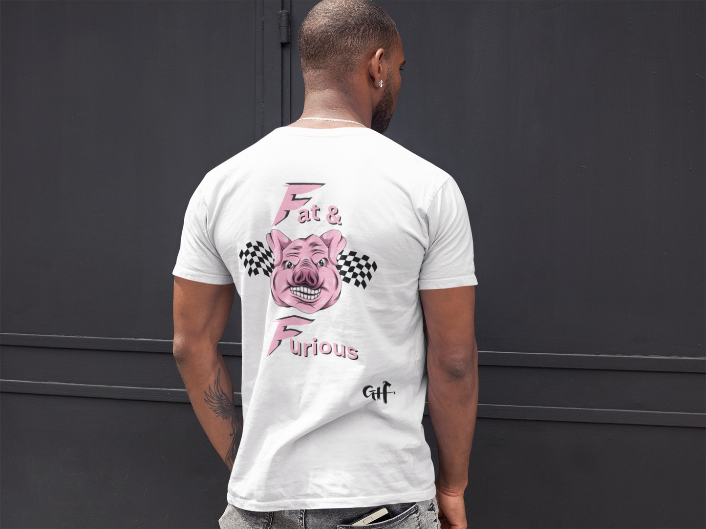 "Fat & Furious" One Sided Pig Unisex Softstyle T-Shirt - Printed on Back