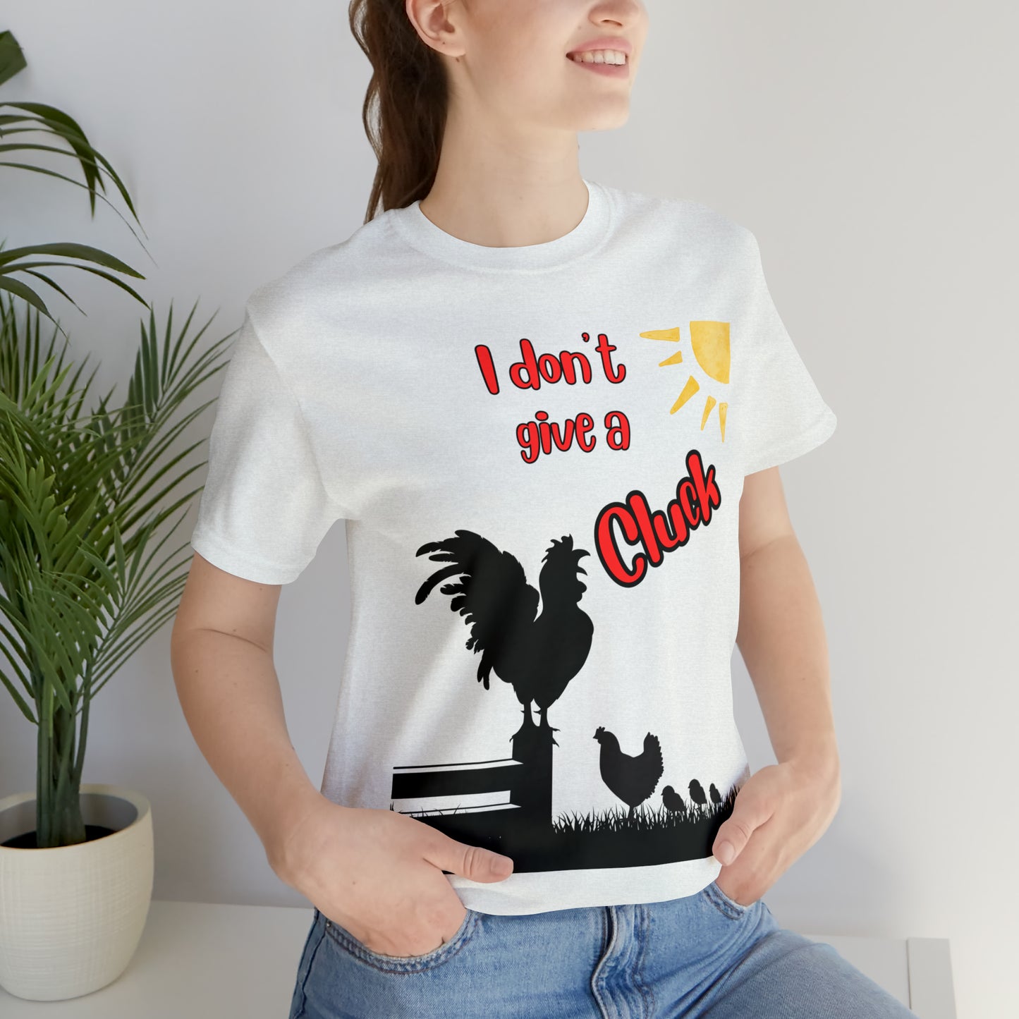 Funny Farming One Sided Unisex Jersey Short Sleeve Tee "I don't give a Cluck" Chicken (Printed on Front)