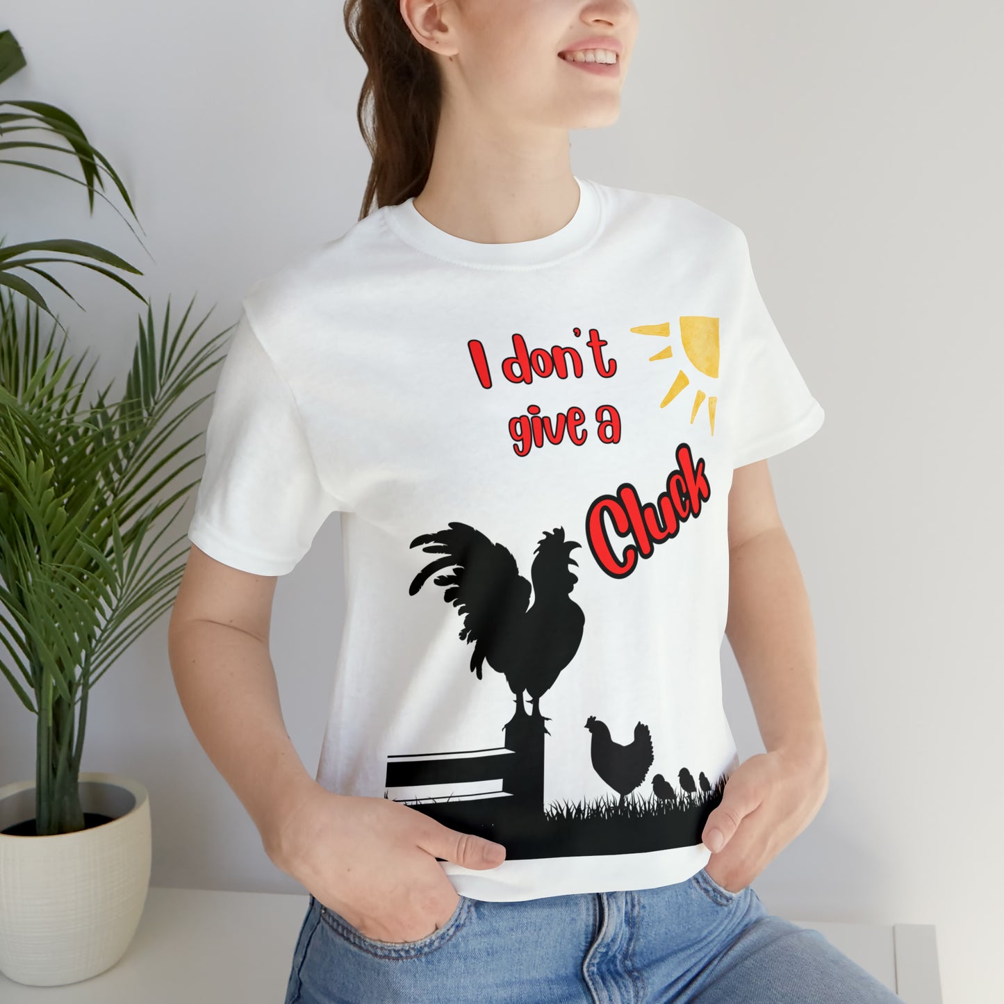 Funny Farming One Sided Unisex Jersey Short Sleeve Tee "I don't give a Cluck" Chicken (Printed on Front)