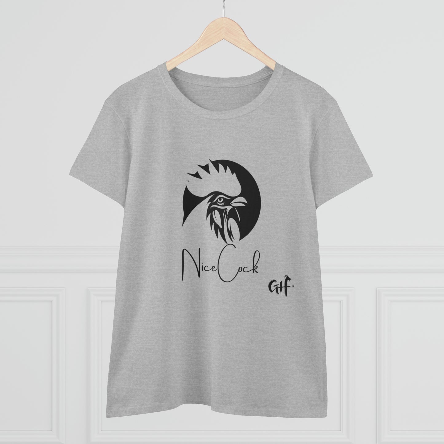 "Nice Cock" Rooster One Sided Women's Midweight Cotton Tee - Printed on Front