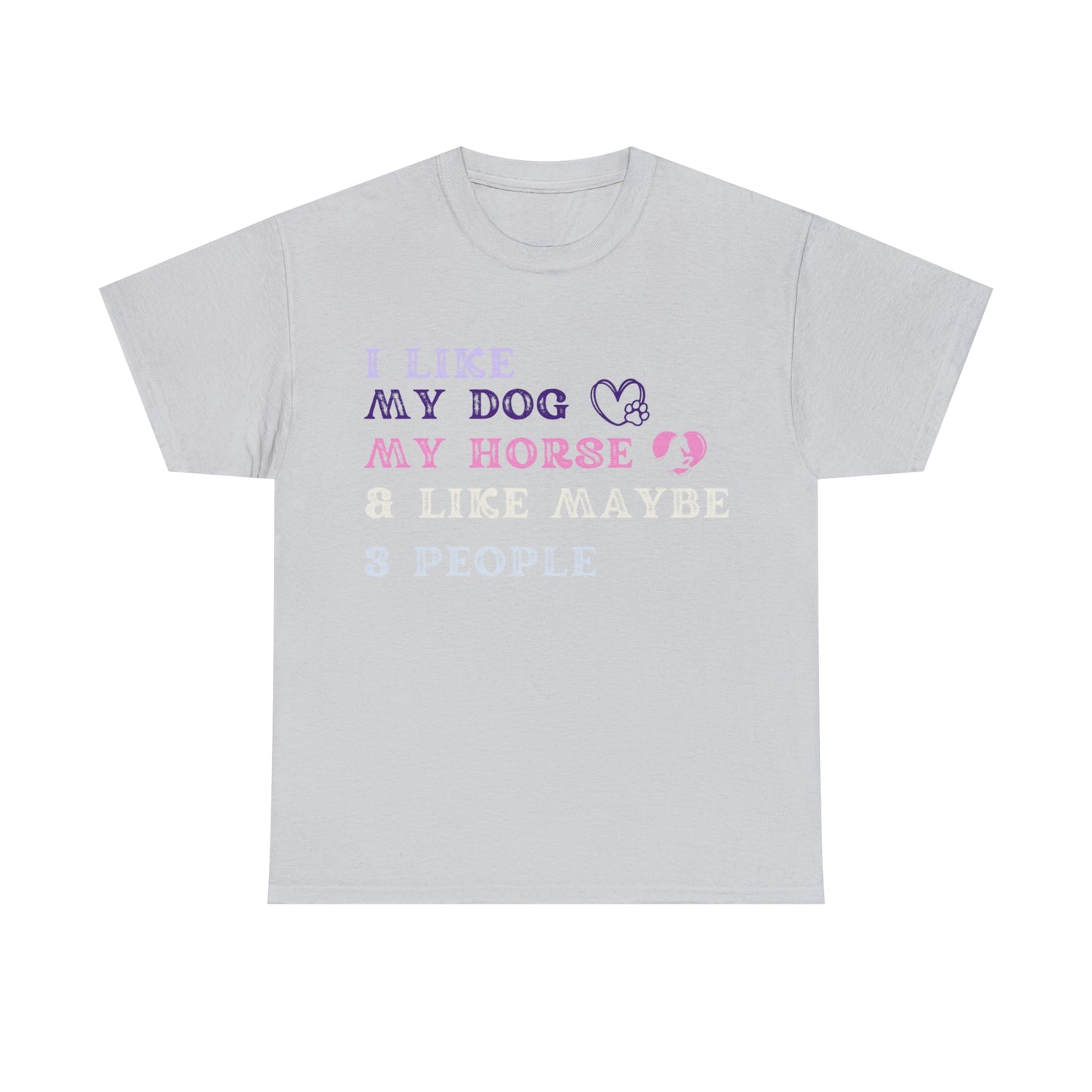 "Dog, Horse, 3 People" One Sided Unisex Heavy Cotton Tee (Printed on Front)