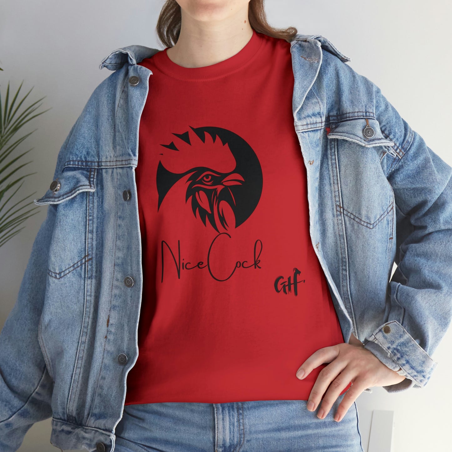 "Nice Cock" Rooster One Sided Unisex Heavy Cotton Tee - Printed on Front