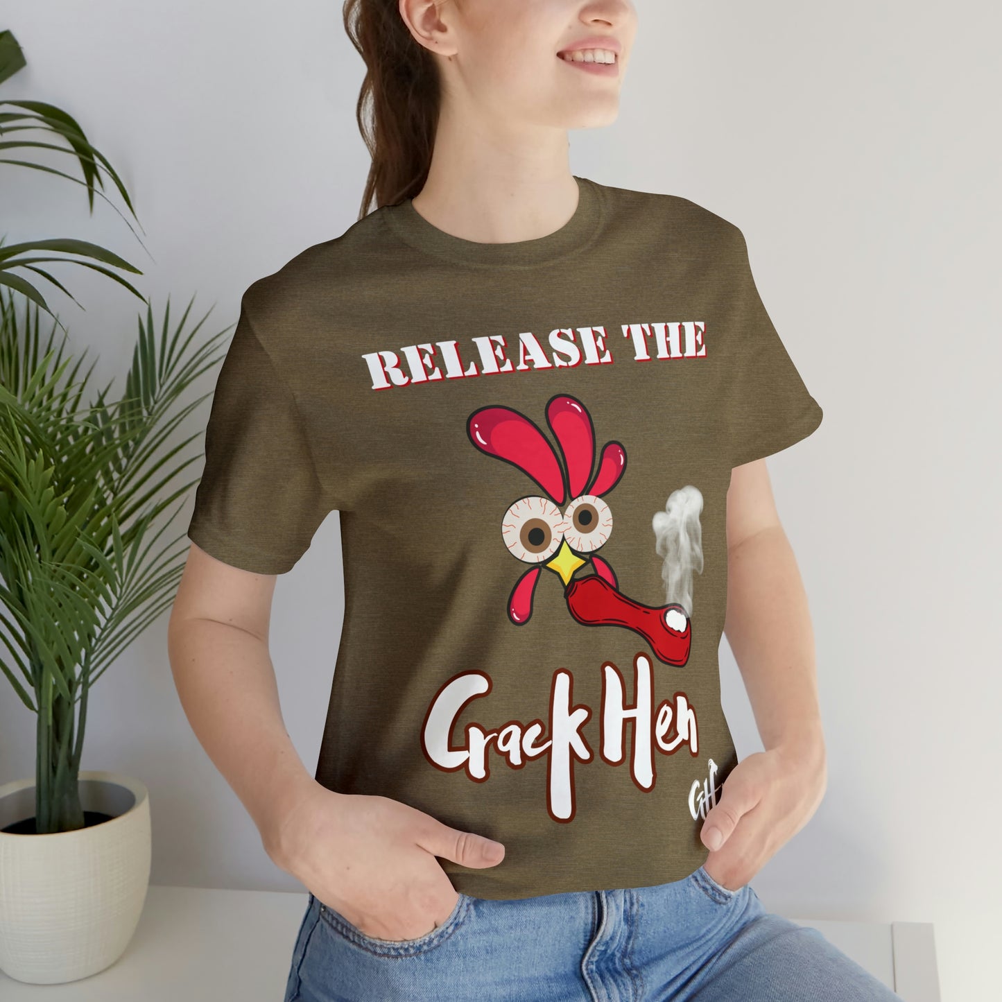 Release the Crack Hen Unisex Jersey Short Sleeve Tee (Printed on Front)