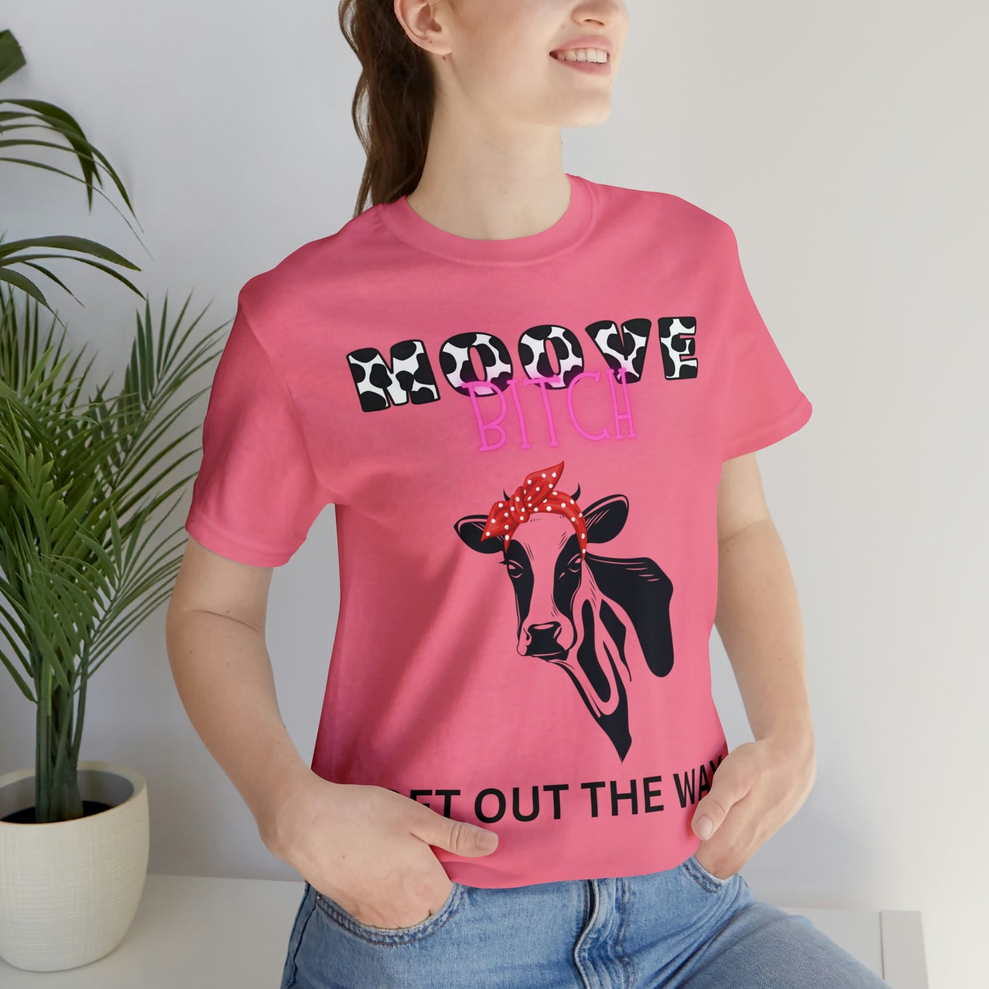 Funny Farming Cow Shirt- One Sided Unisex Jersey Short Sleeve Tee (Printed on back) Moove Bitch