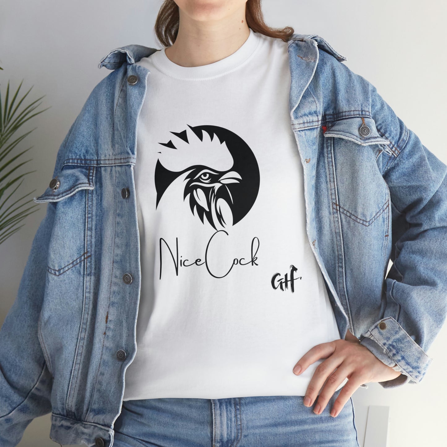 "Nice Cock" Rooster One Sided Unisex Heavy Cotton Tee - Printed on Front