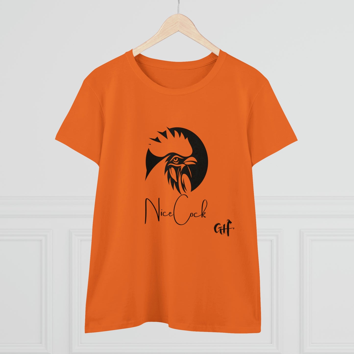 "Nice Cock" Rooster One Sided Women's Midweight Cotton Tee - Printed on Front