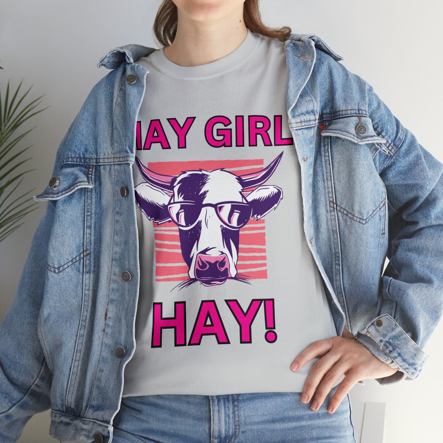 Hay Girl Hay Cow Gildan 5000 Unisex Heavy Cotton Tee (Printed on Front)