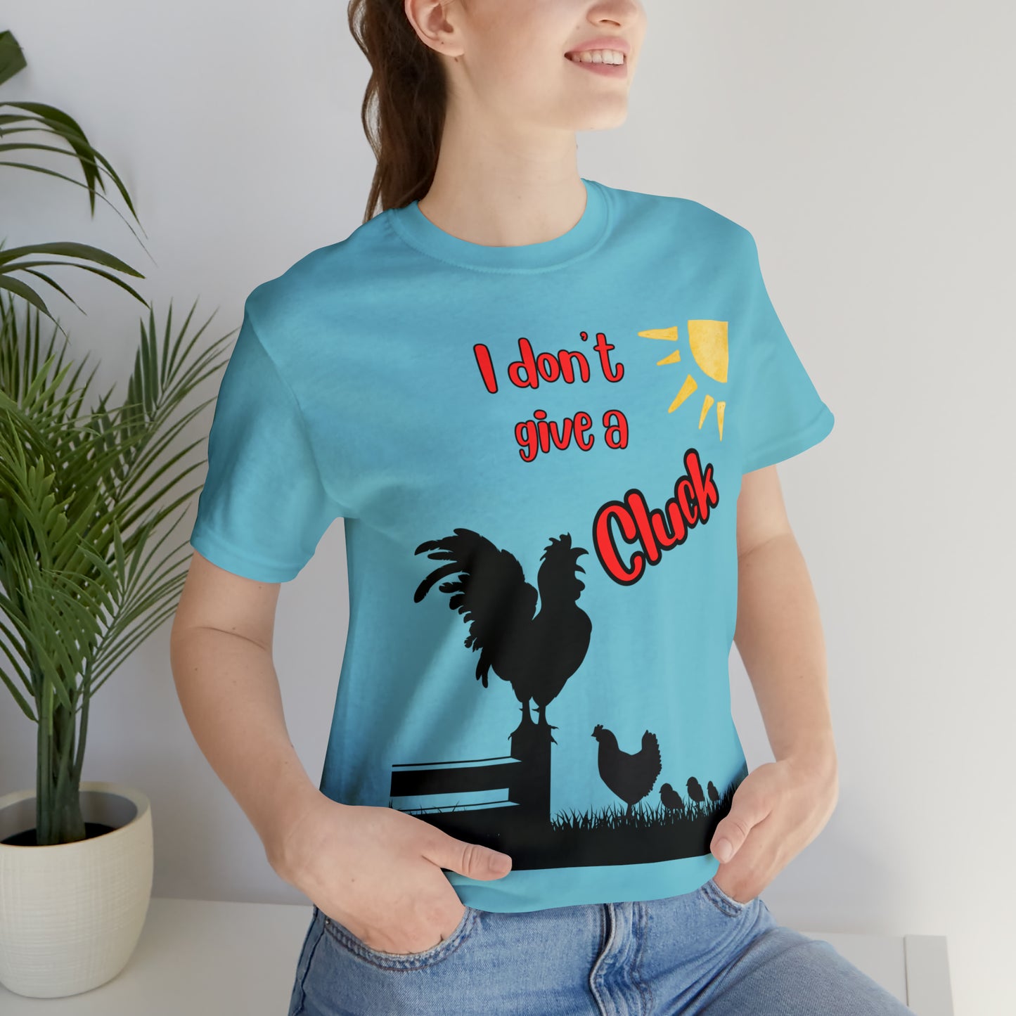 Funny Farming One Sided Unisex Jersey Short Sleeve Tee "I don't give a Cluck" Chicken (Printed on Front)