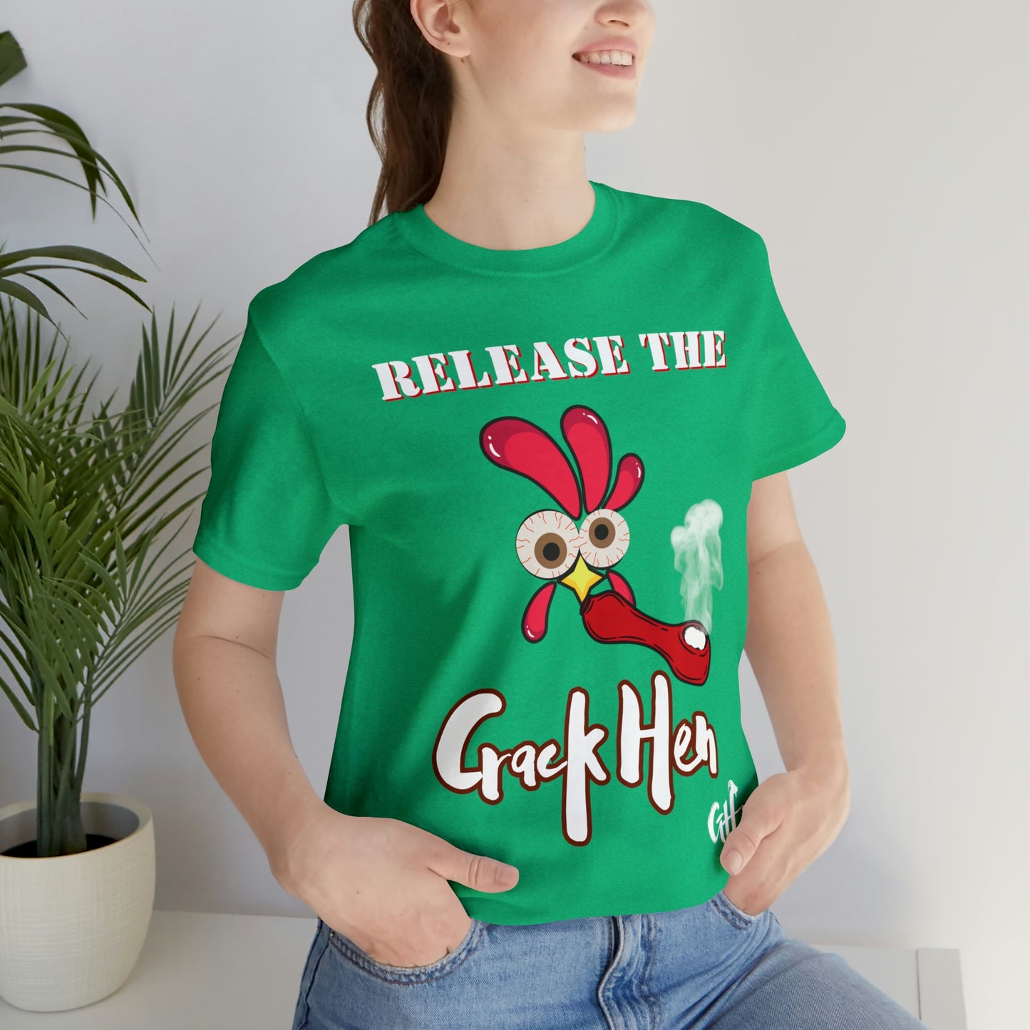 Release the Crack Hen Unisex Jersey Short Sleeve Tee (Printed on Front)