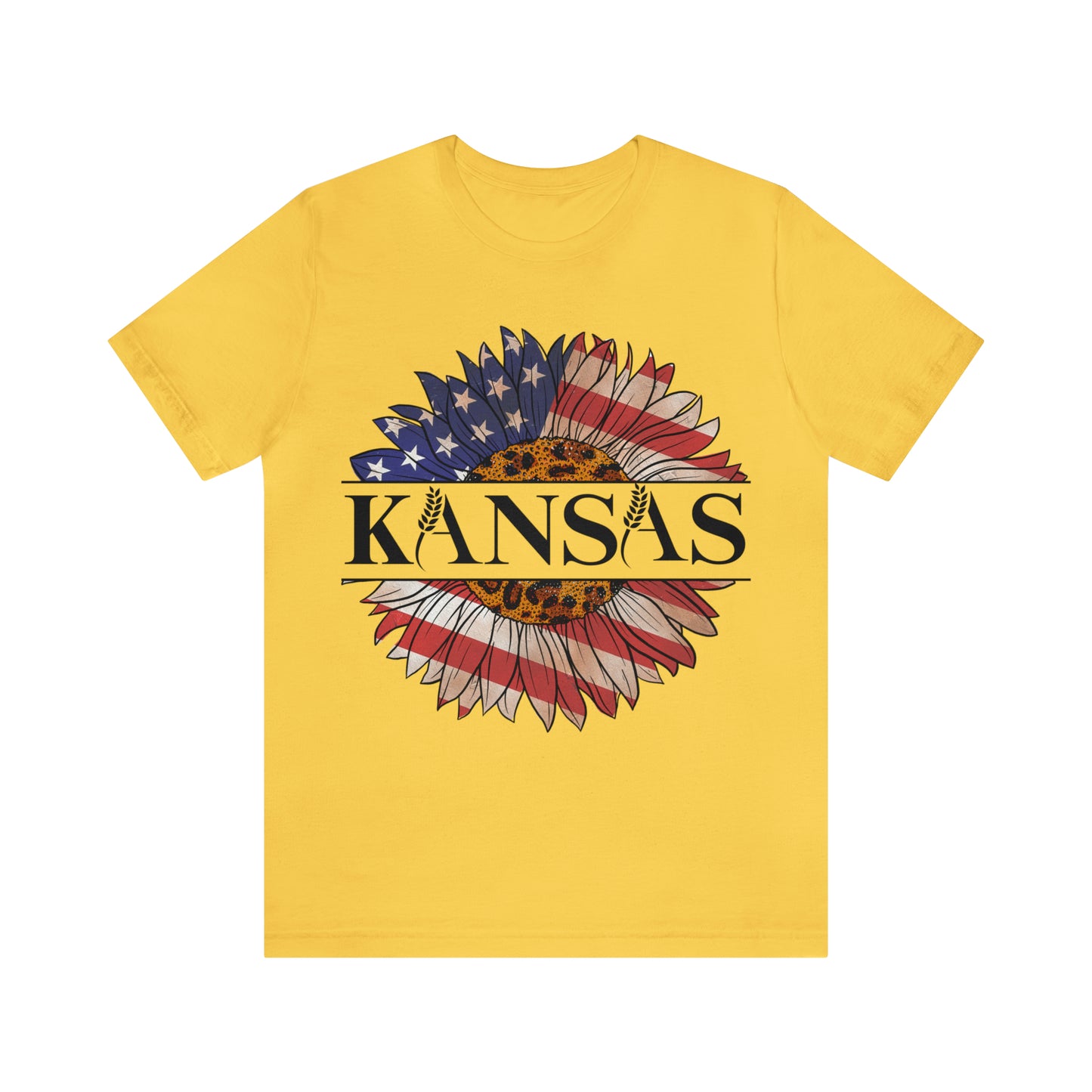 Kansas Sunflower American Colors One Sided Unisex Jersey Short Sleeve Tee (Printed on front)