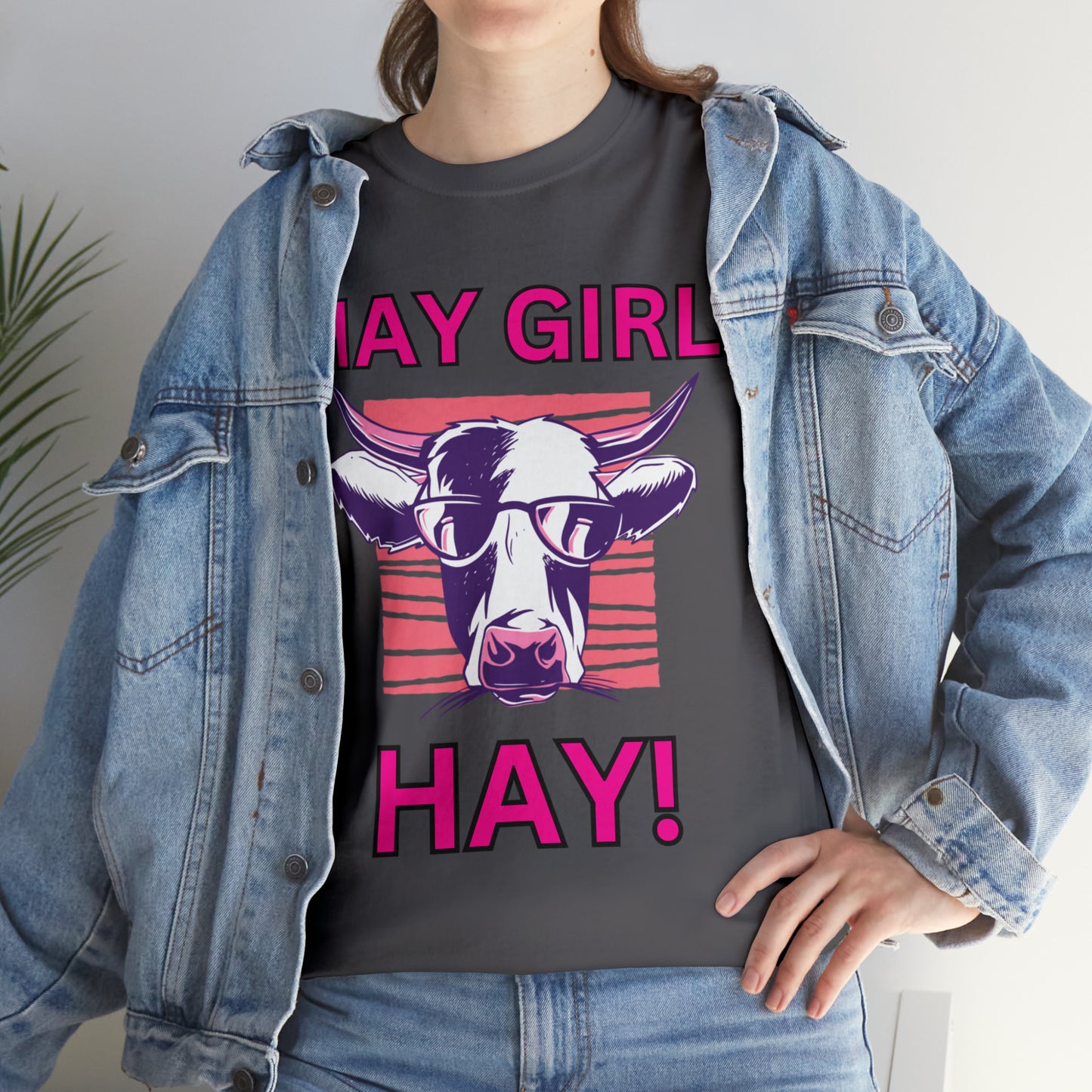 Hay Girl Hay Cow Gildan 5000 Unisex Heavy Cotton Tee (Printed on Front)