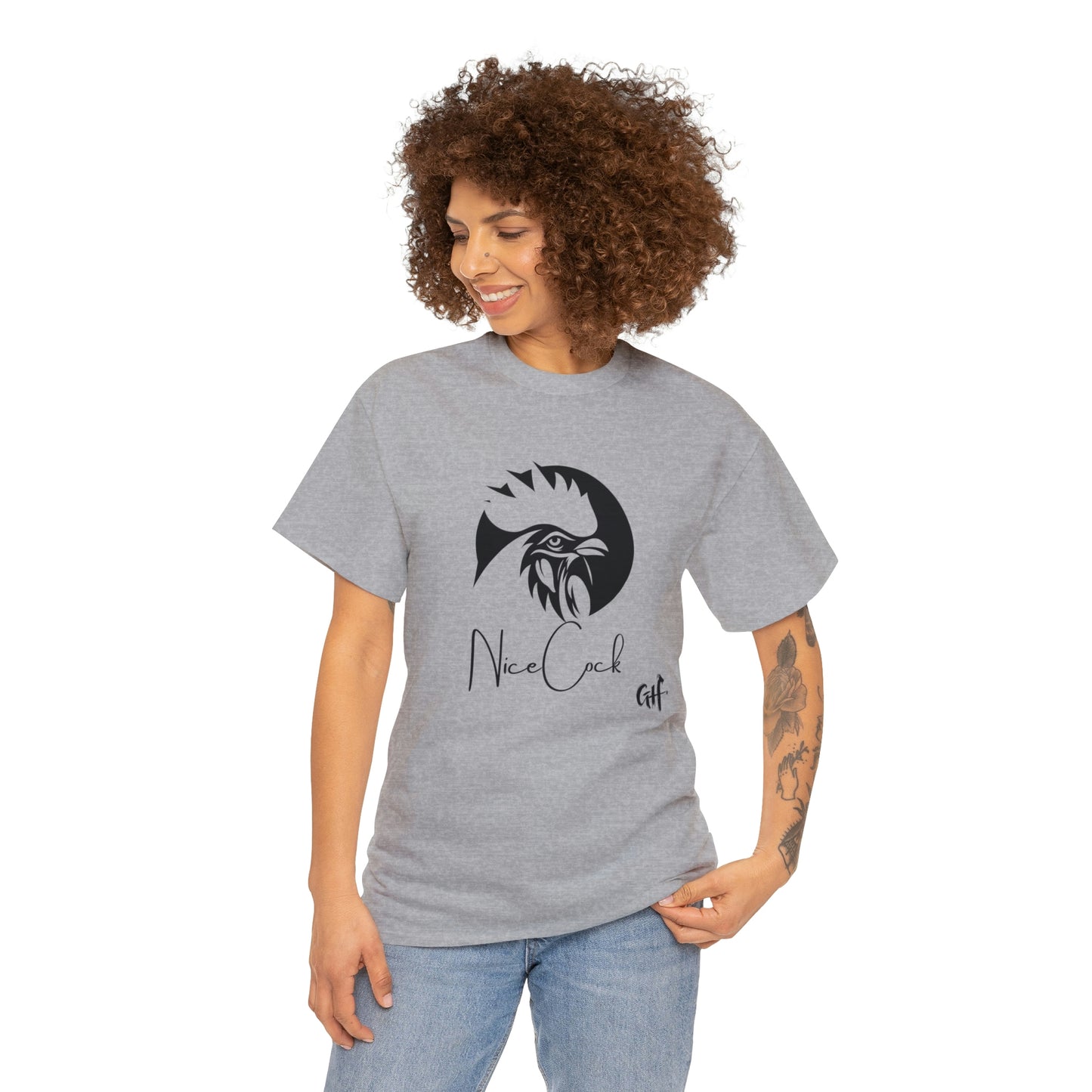 "Nice Cock" Rooster One Sided Unisex Heavy Cotton Tee - Printed on Front