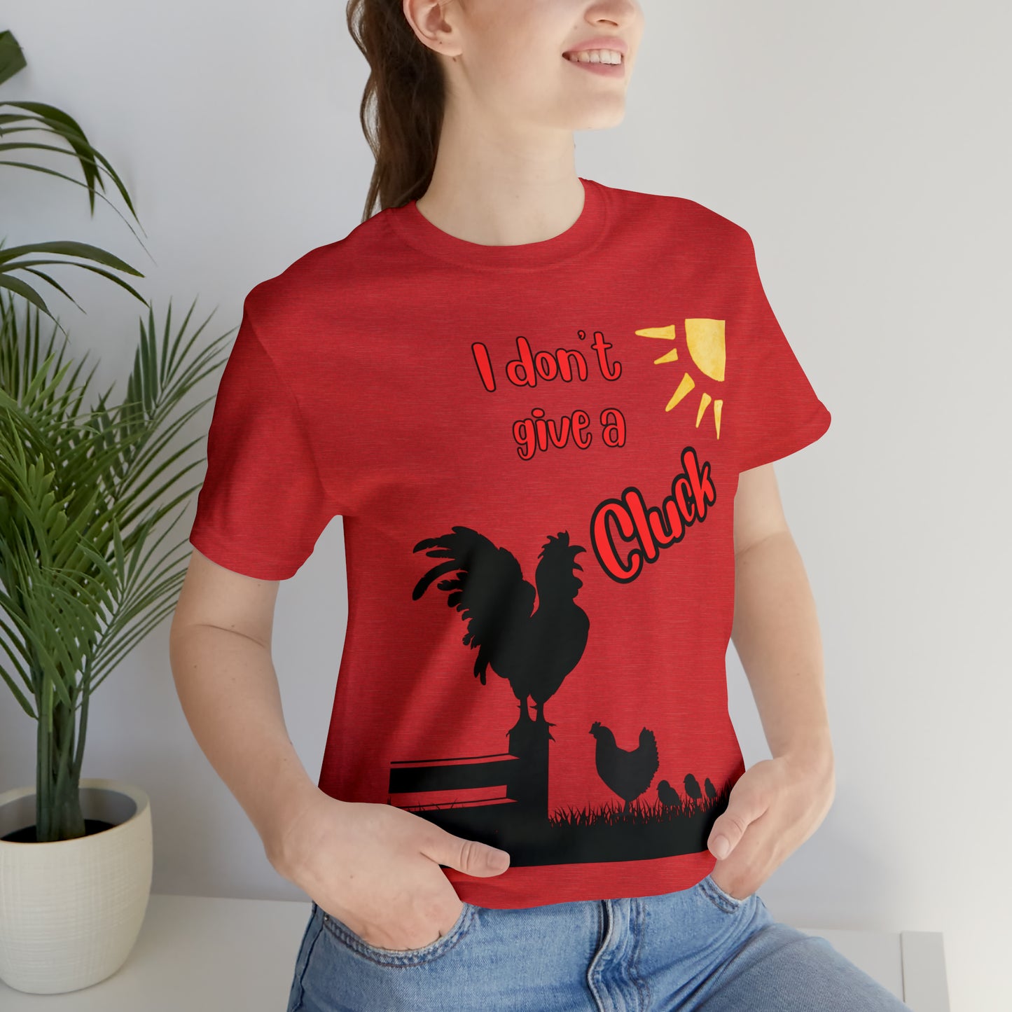 Funny Farming One Sided Unisex Jersey Short Sleeve Tee "I don't give a Cluck" Chicken (Printed on Front)