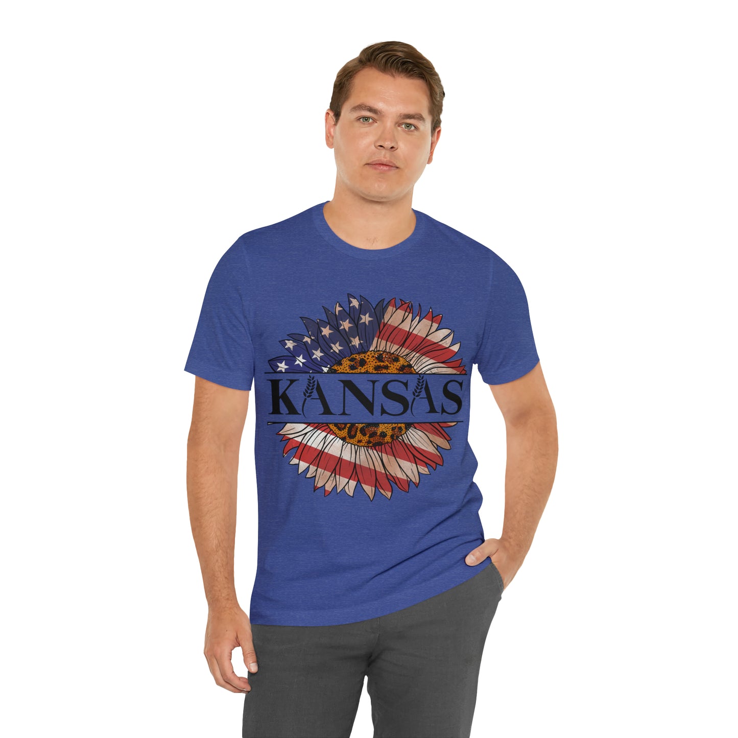 Kansas Sunflower American Colors One Sided Unisex Jersey Short Sleeve Tee (Printed on front)