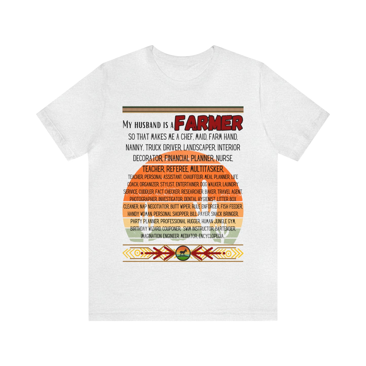 Farmer's Wife (Black Lettering) One Sided Unisex Jersey Short Sleeve Tee (Printed on Front)