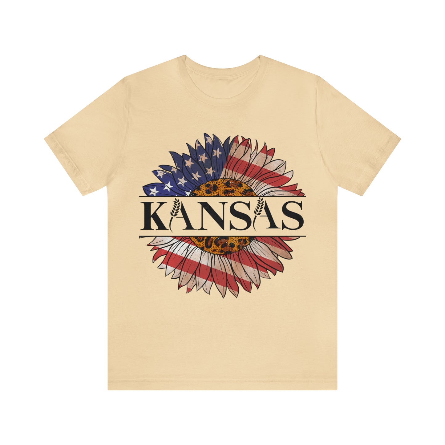 Kansas Sunflower American Colors One Sided Unisex Jersey Short Sleeve Tee (Printed on front)