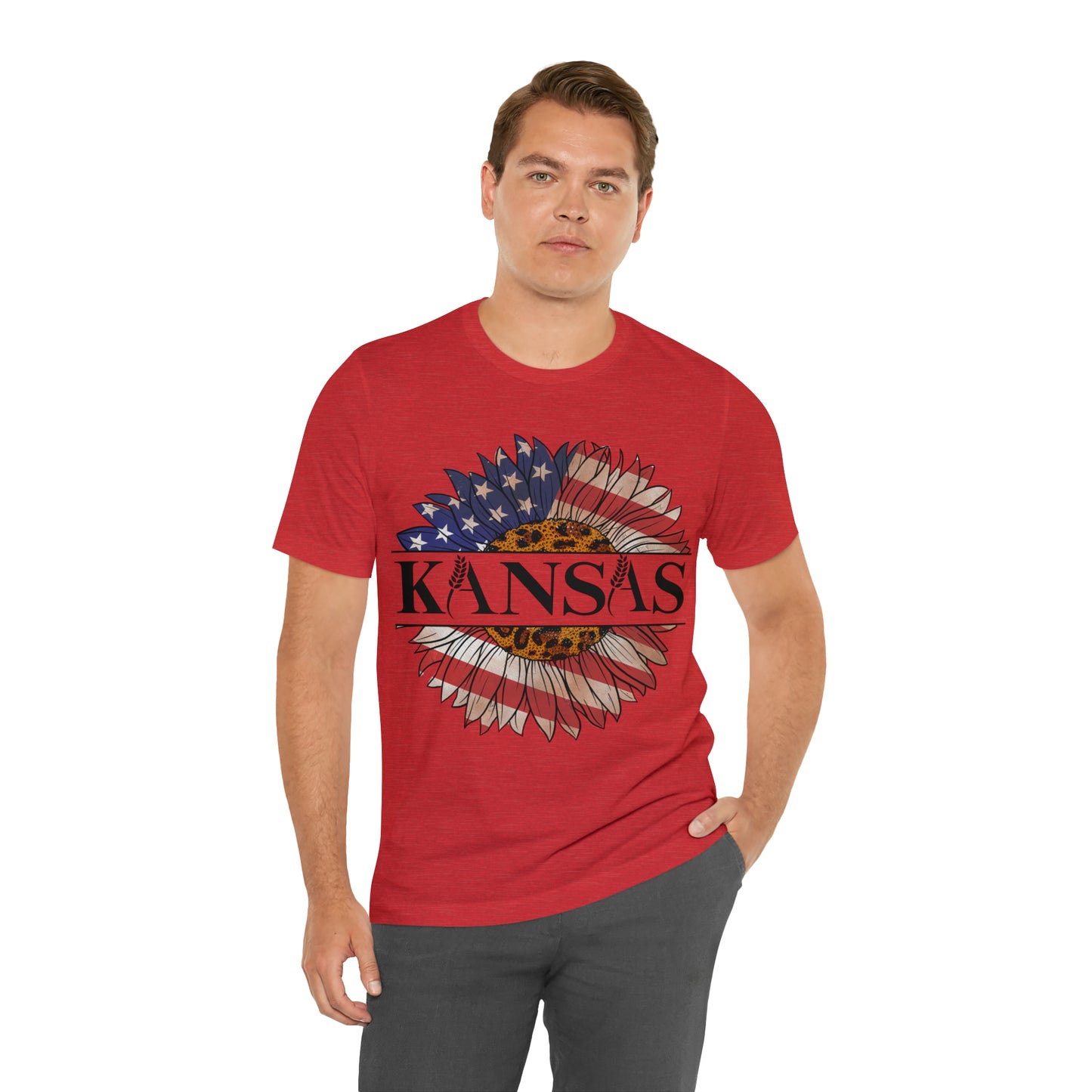 Kansas Sunflower American Colors One Sided Unisex Jersey Short Sleeve Tee (Printed on front)