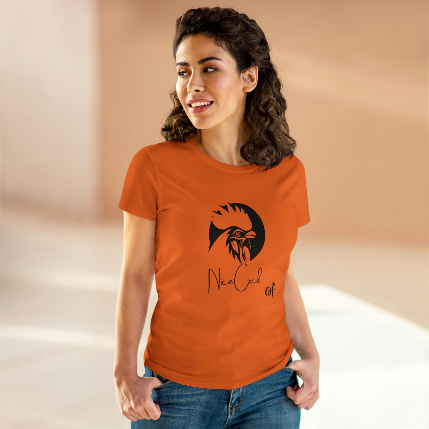 "Nice Cock" Rooster One Sided Women's Midweight Cotton Tee - Printed on Front