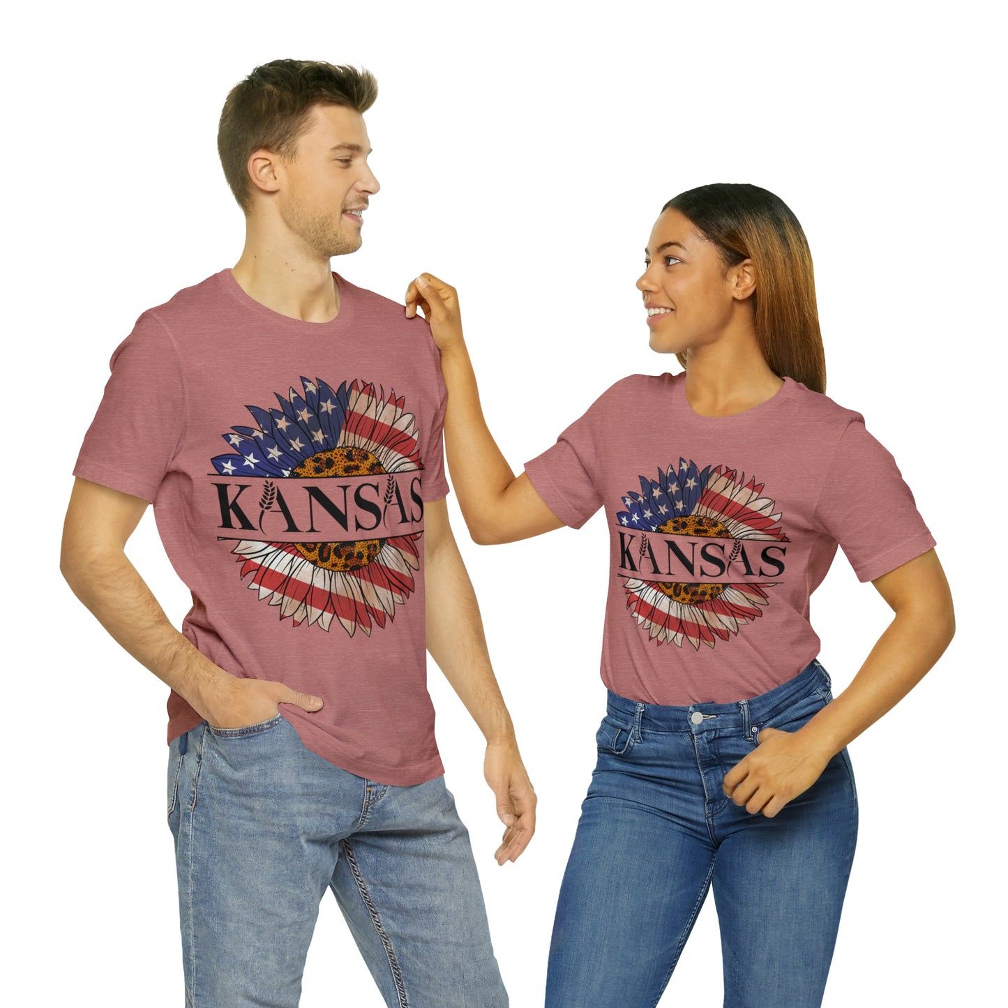 Kansas Sunflower American Colors One Sided Unisex Jersey Short Sleeve Tee (Printed on front)