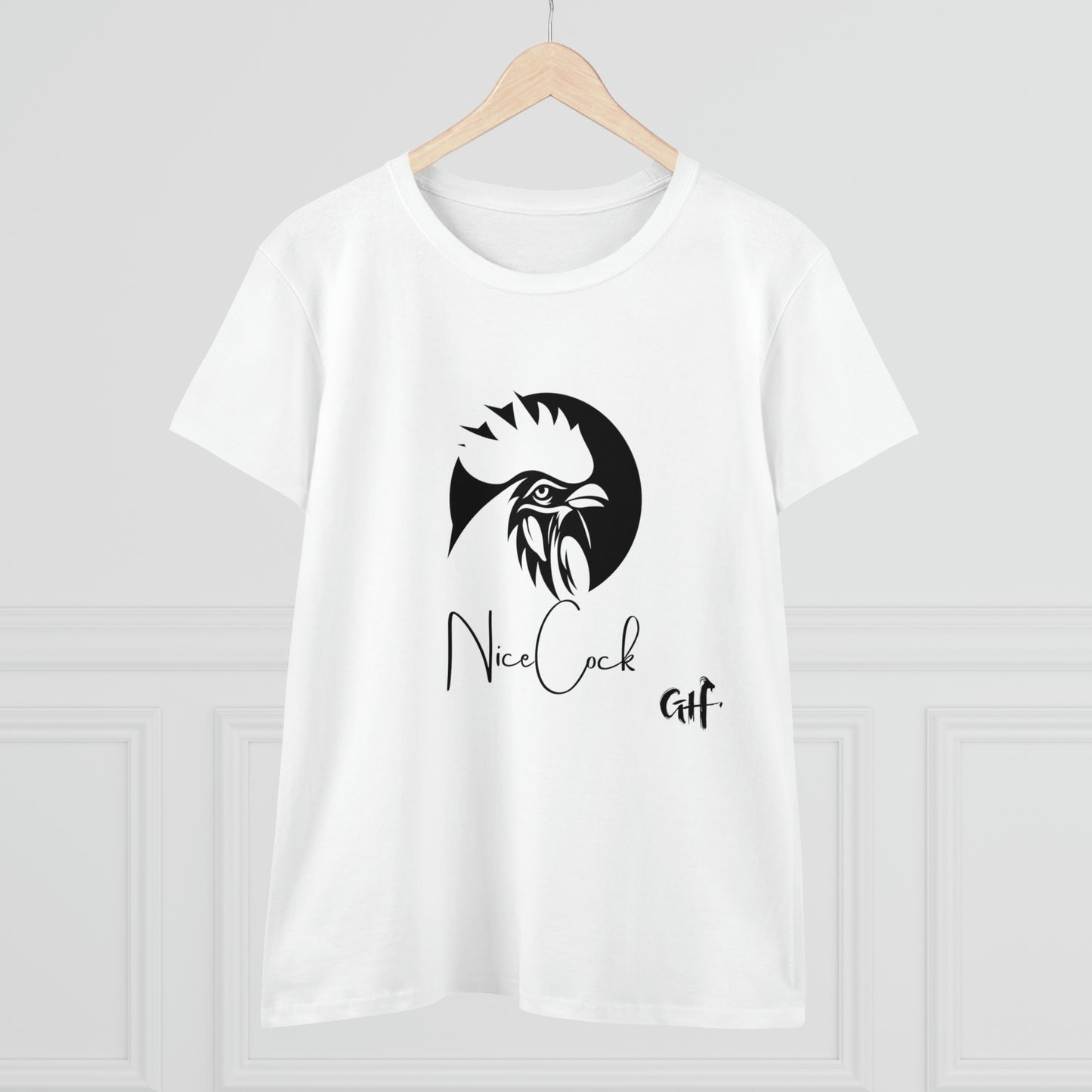 "Nice Cock" Rooster One Sided Women's Midweight Cotton Tee - Printed on Front