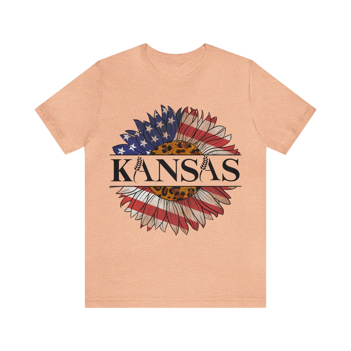 Kansas Sunflower American Colors One Sided Unisex Jersey Short Sleeve Tee (Printed on front)