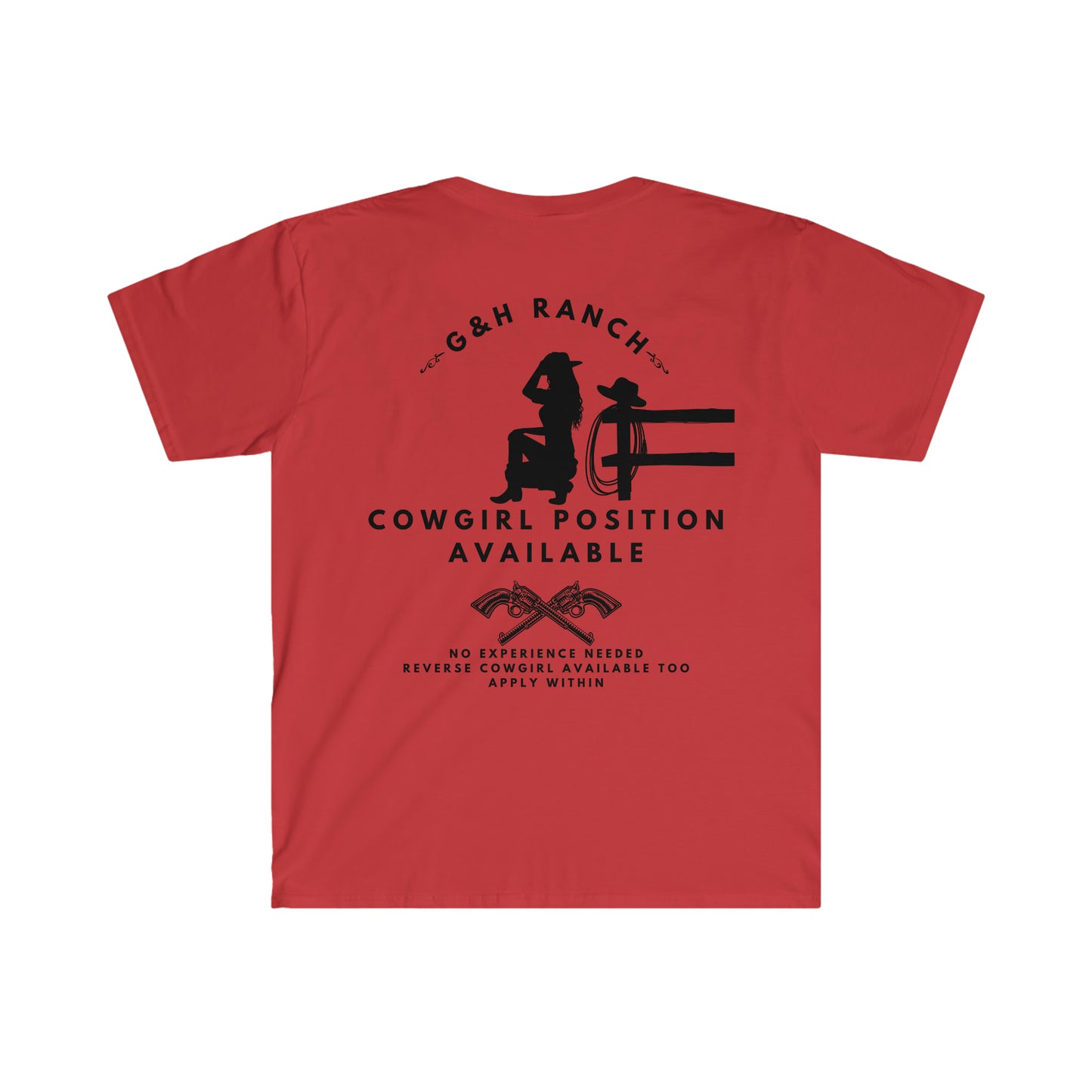 "Cowgirl Position" One Sided Unisex Softstyle T-Shirt - Printed on Back