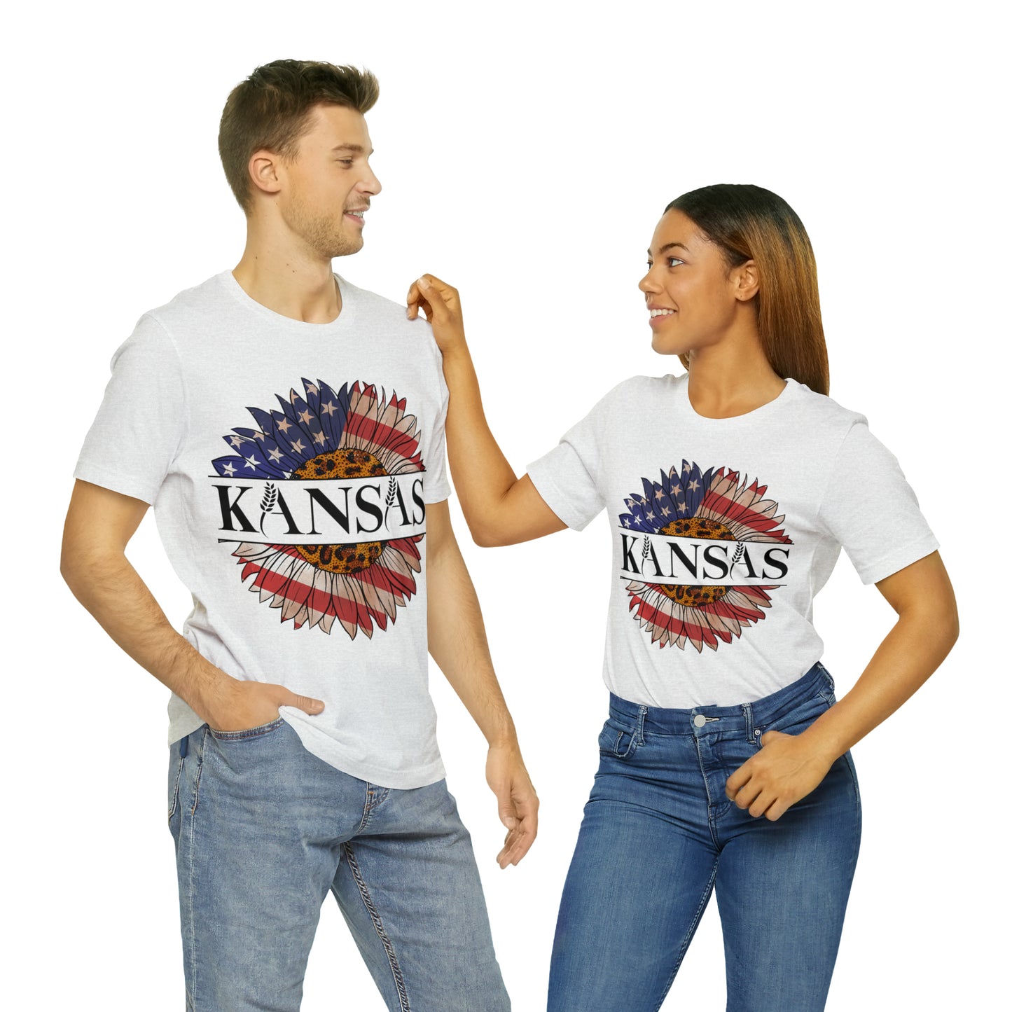 Kansas Sunflower American Colors One Sided Unisex Jersey Short Sleeve Tee (Printed on front)