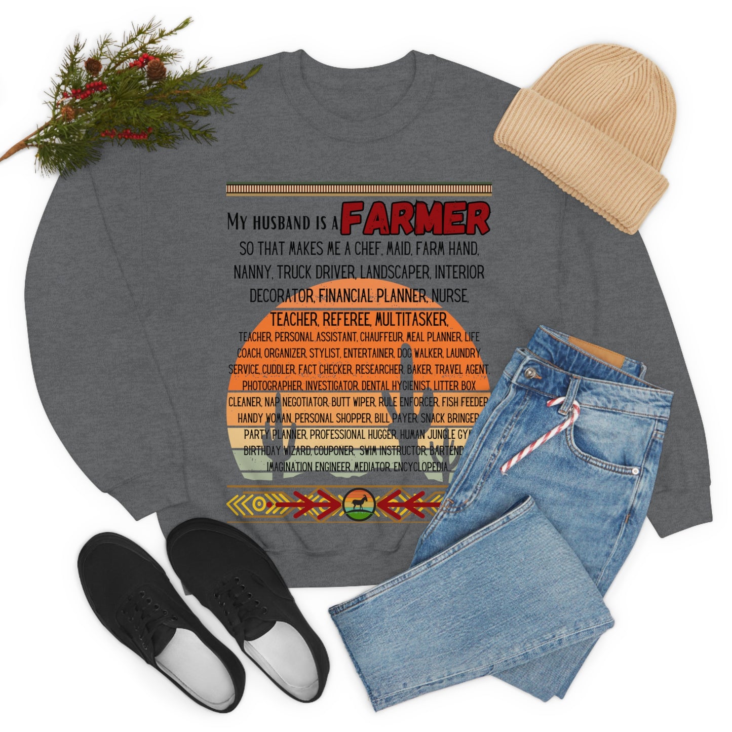 Farmer's Wife (Black Lettering) One Sided Unisex Heavy Blend™ Crewneck Sweatshirt (Printed on Front)