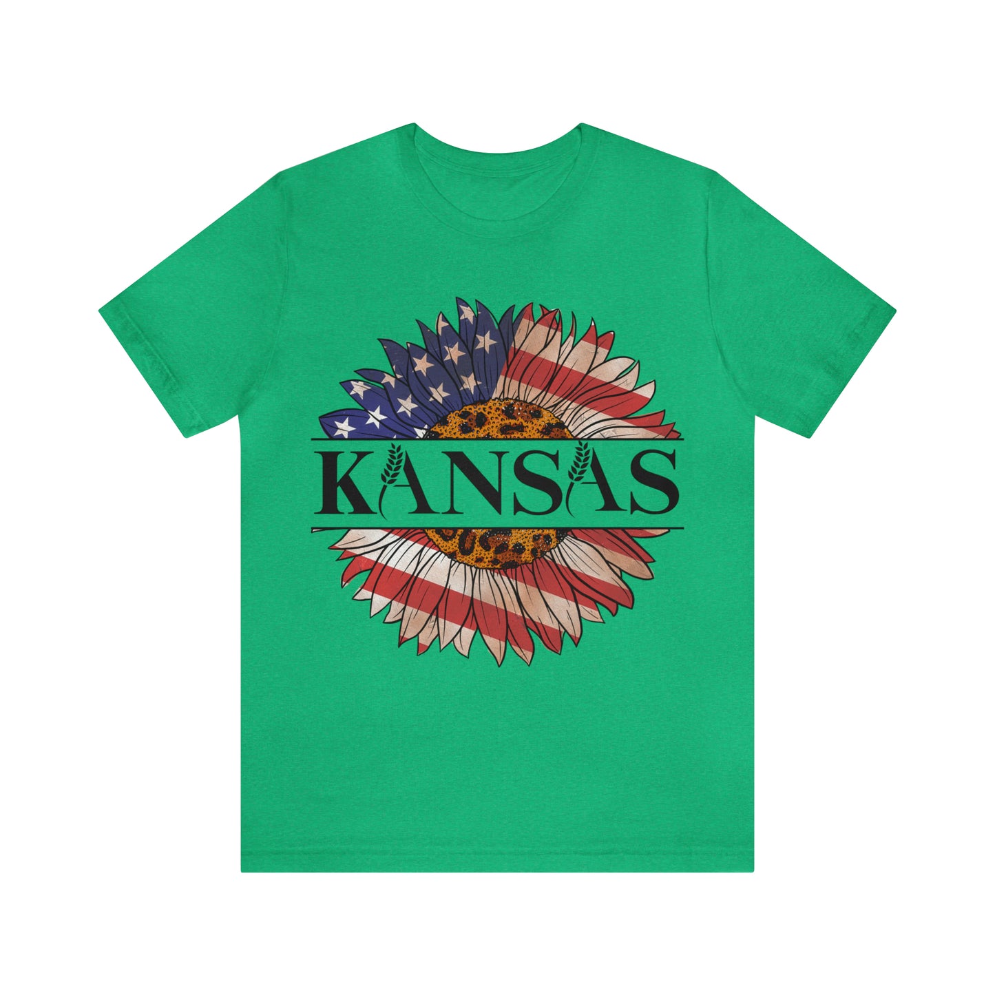 Kansas Sunflower American Colors One Sided Unisex Jersey Short Sleeve Tee (Printed on front)