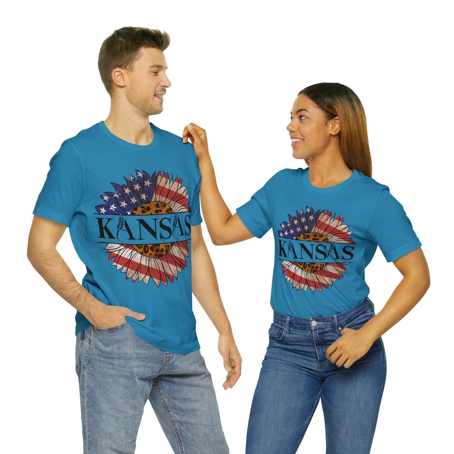 Kansas Sunflower American Colors One Sided Unisex Jersey Short Sleeve Tee (Printed on front)