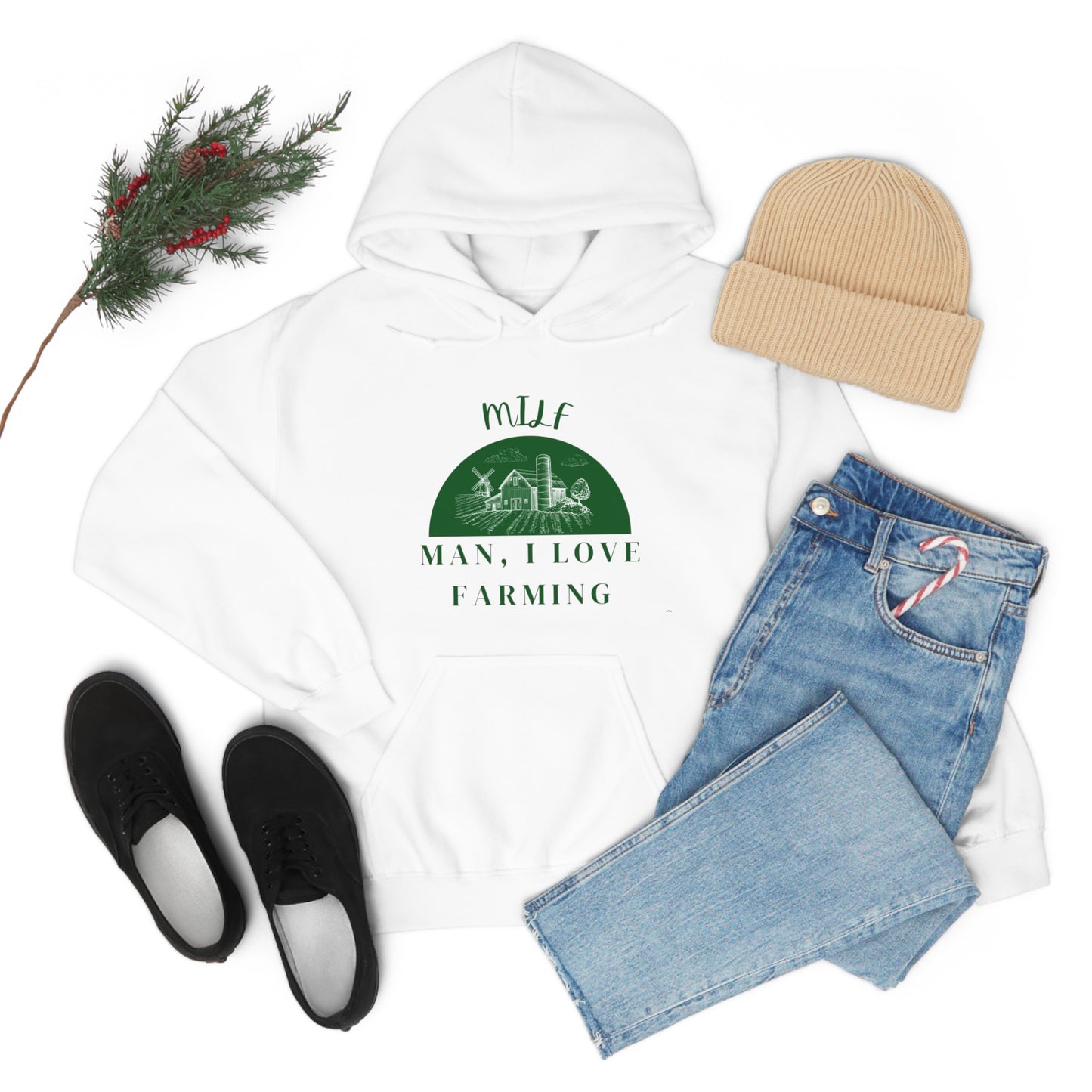 MILF Man, I Love Farming Unisex Heavy Blend™ Hooded Sweatshirt (Printed on front)