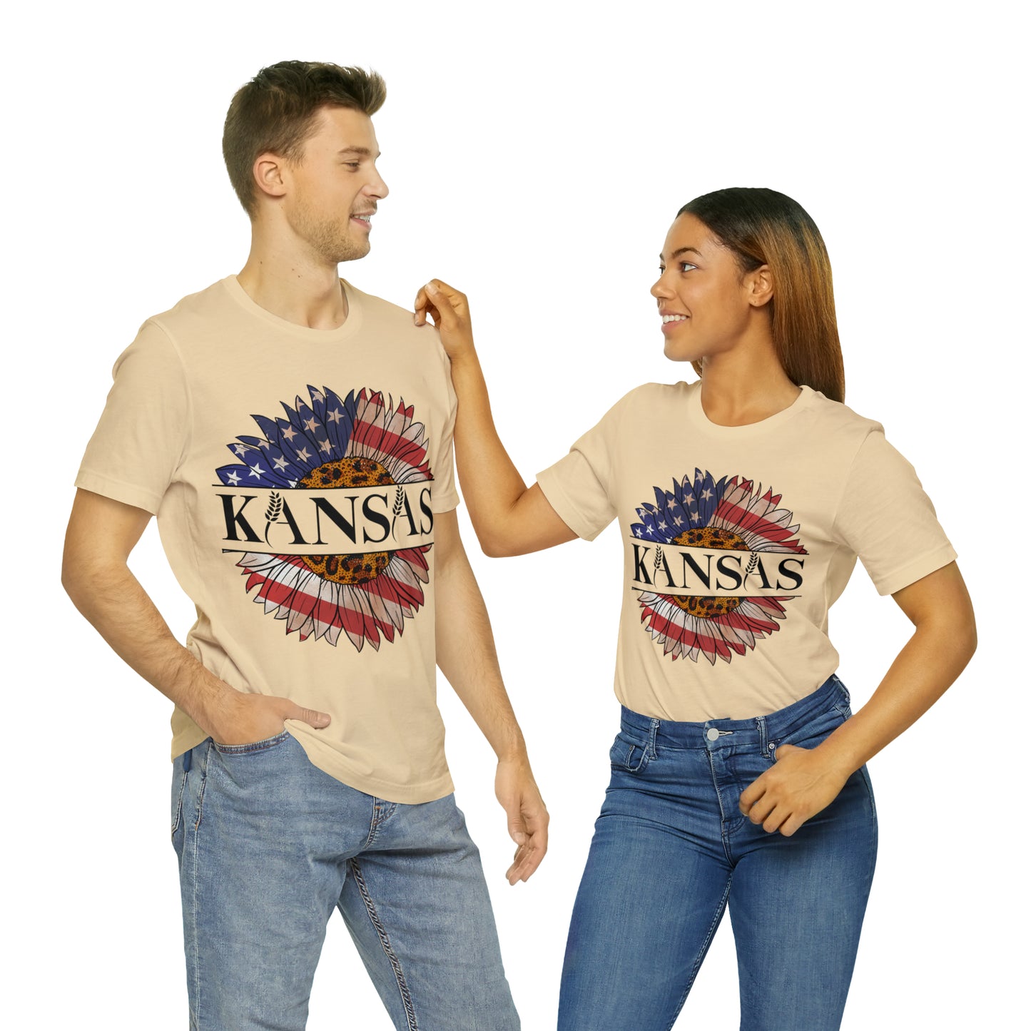 Kansas Sunflower American Colors One Sided Unisex Jersey Short Sleeve Tee (Printed on front)