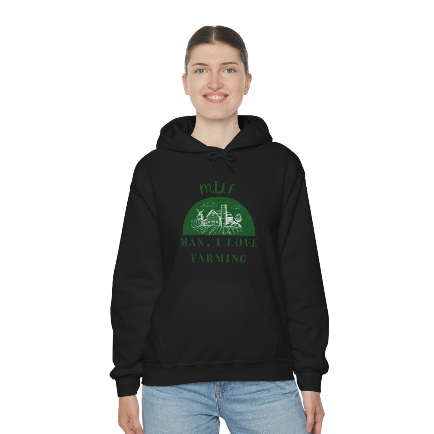 MILF Man, I Love Farming Unisex Heavy Blend™ Hooded Sweatshirt (Printed on front)