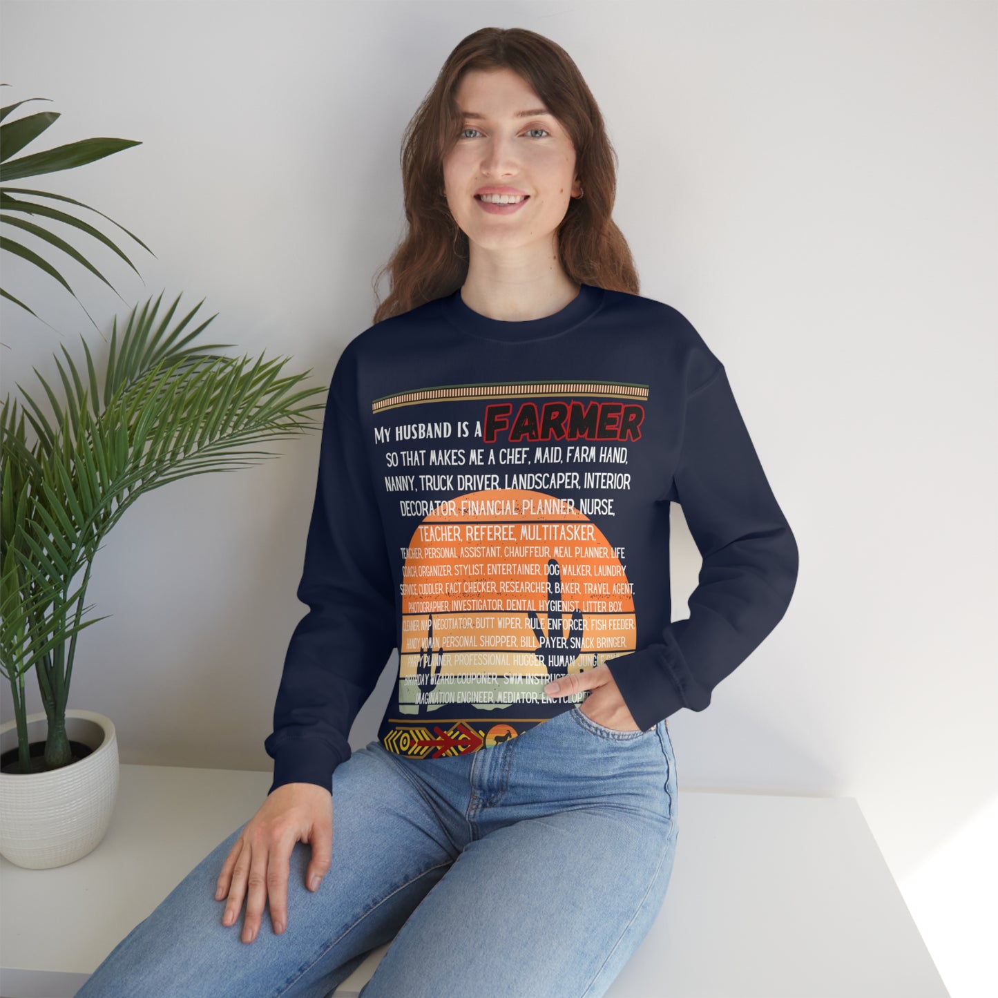 Farmer's Wife (White Lettering) One Sided Unisex Heavy Blend™ Crewneck Sweatshirt (Printed on Front)