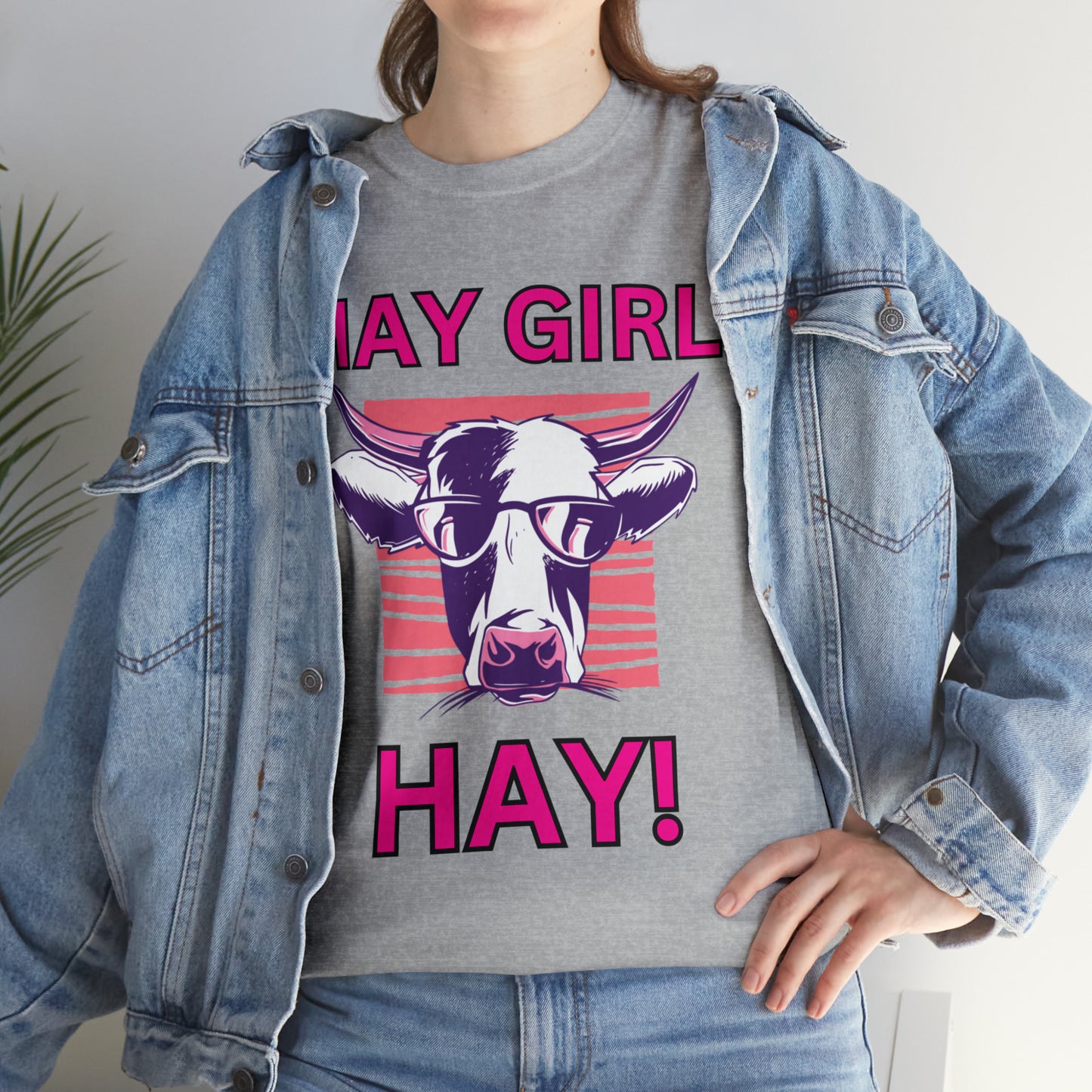 Hay Girl Hay Cow Gildan 5000 Unisex Heavy Cotton Tee (Printed on Front)