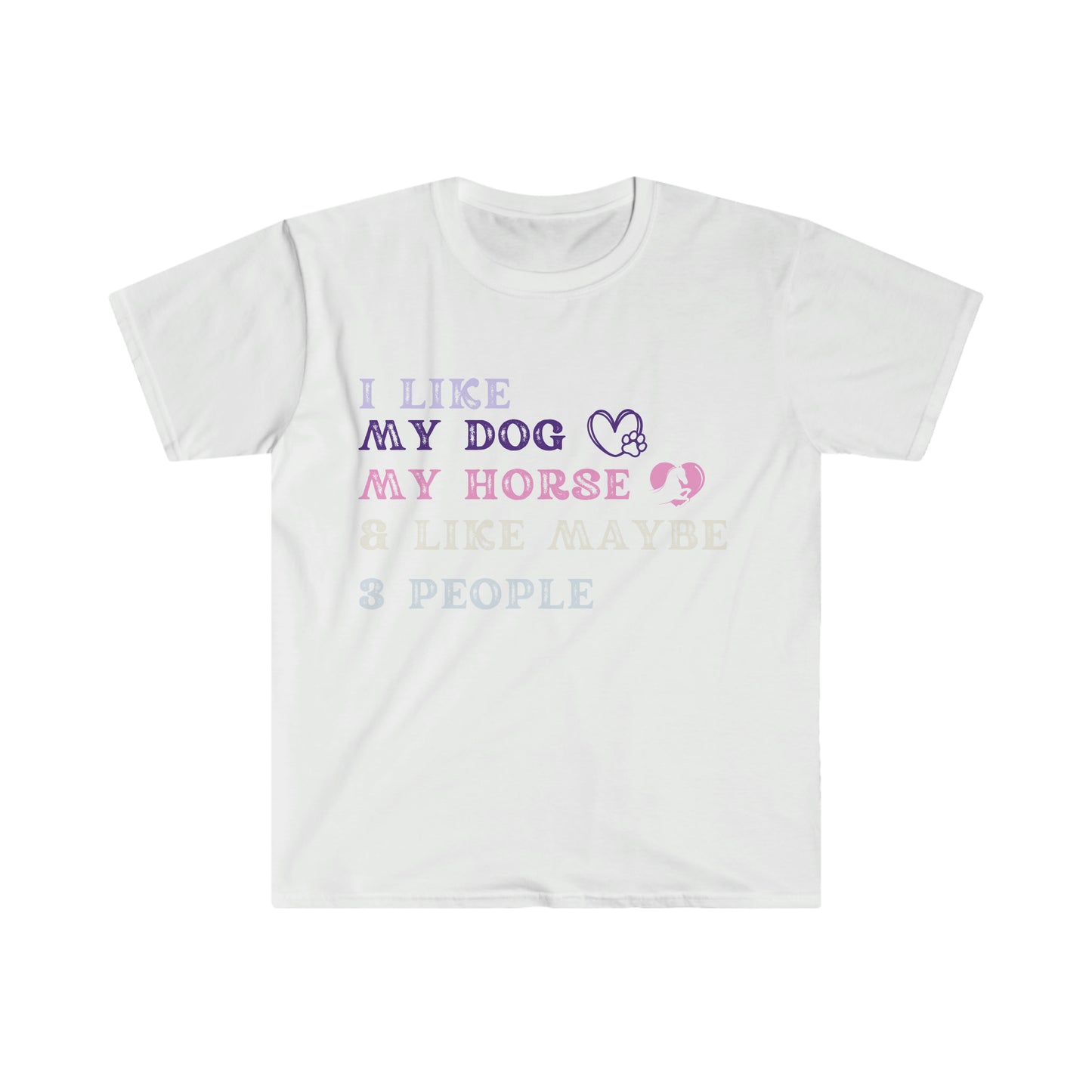 "Dog, Horse, 3 People" One Sided Unisex Softstyle T-Shirt (Printed on Front)