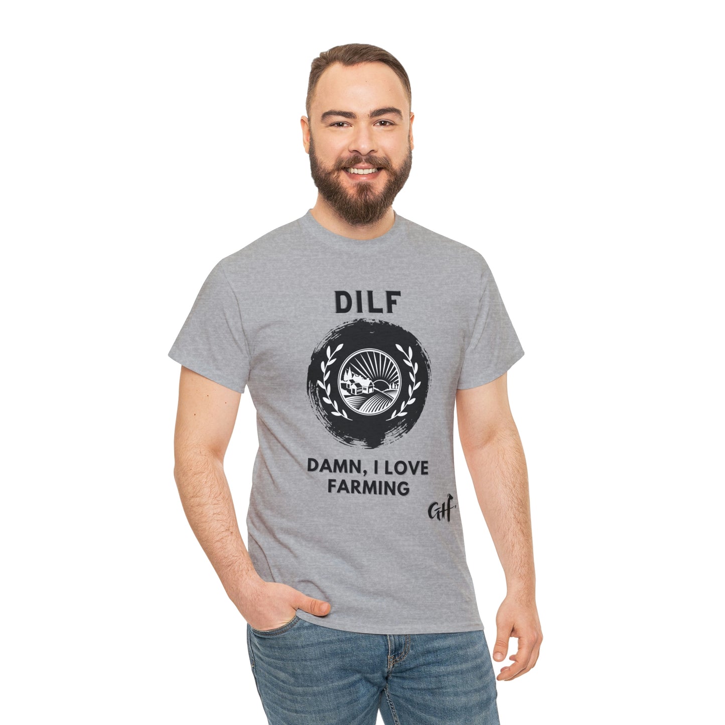 "DILF" One Sided Unisex Heavy Cotton Tee- Printed on Front