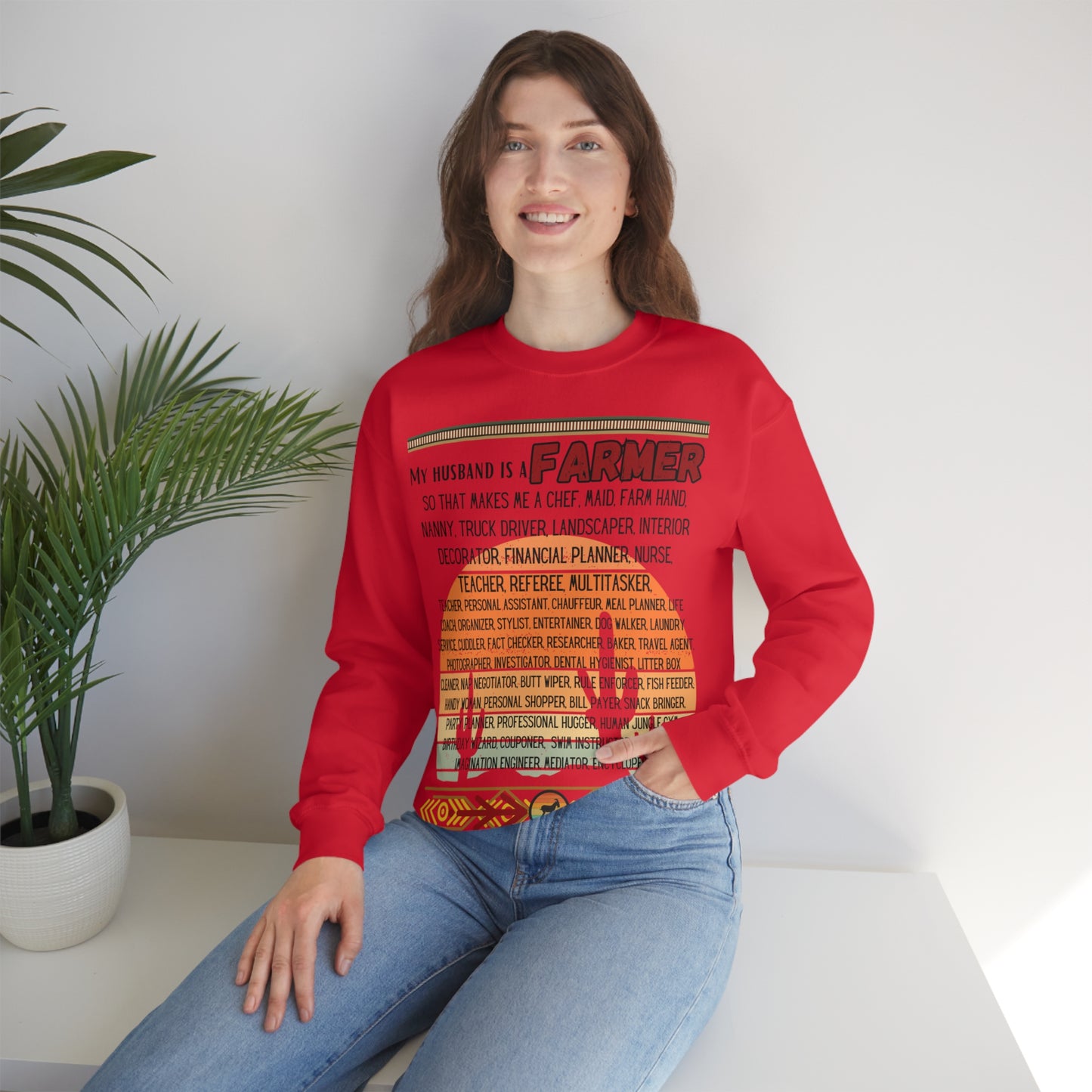 Farmer's Wife (Black Lettering) One Sided Unisex Heavy Blend™ Crewneck Sweatshirt (Printed on Front)