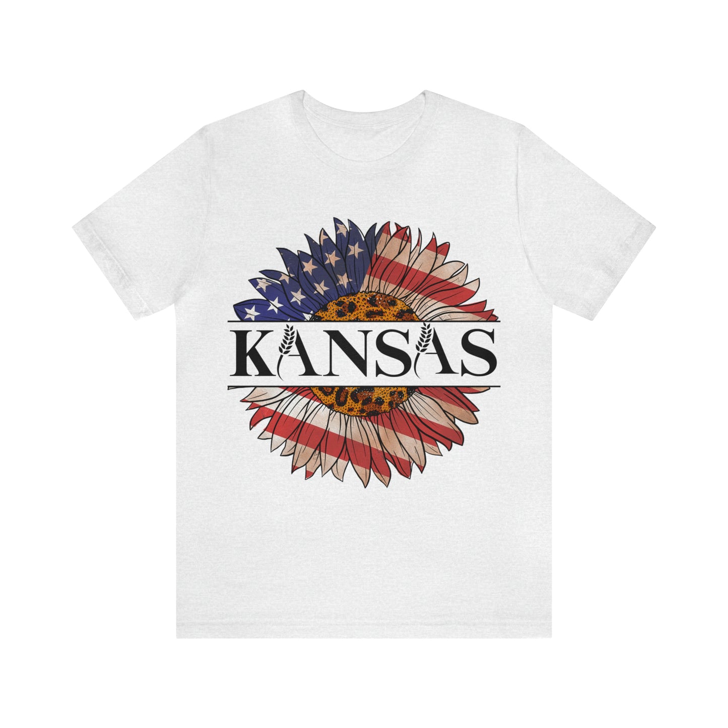 Kansas Sunflower American Colors One Sided Unisex Jersey Short Sleeve Tee (Printed on front)