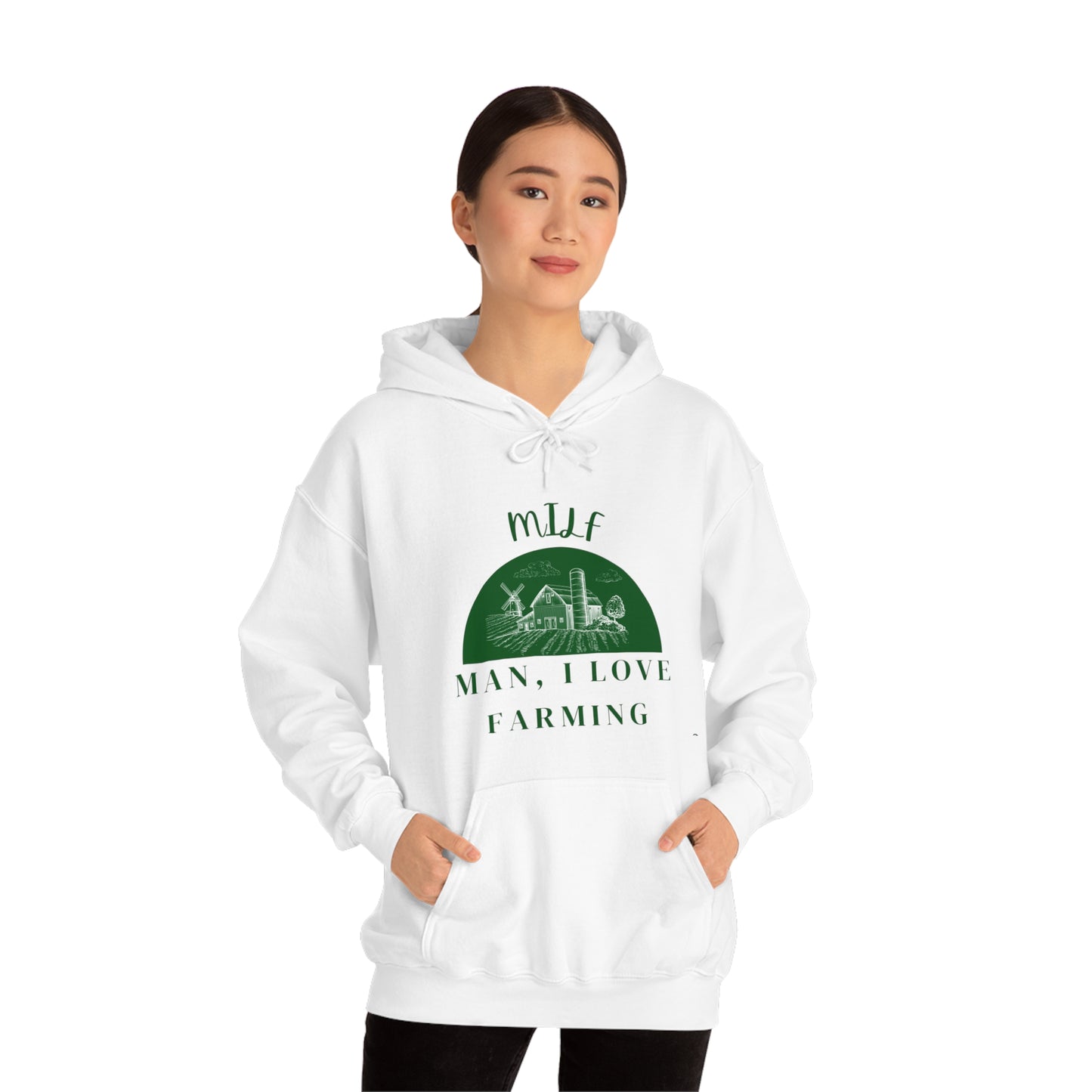 MILF Man, I Love Farming Unisex Heavy Blend™ Hooded Sweatshirt (Printed on front)