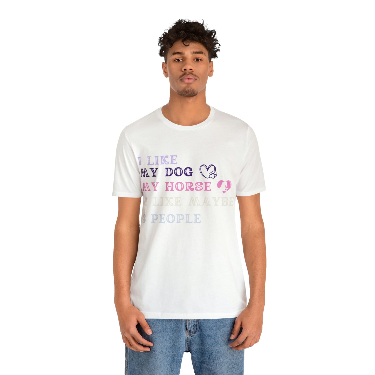 "Dog, Horse & 3 People" One Sided Unisex Jersey Short Sleeve Tee (Printed on Front)